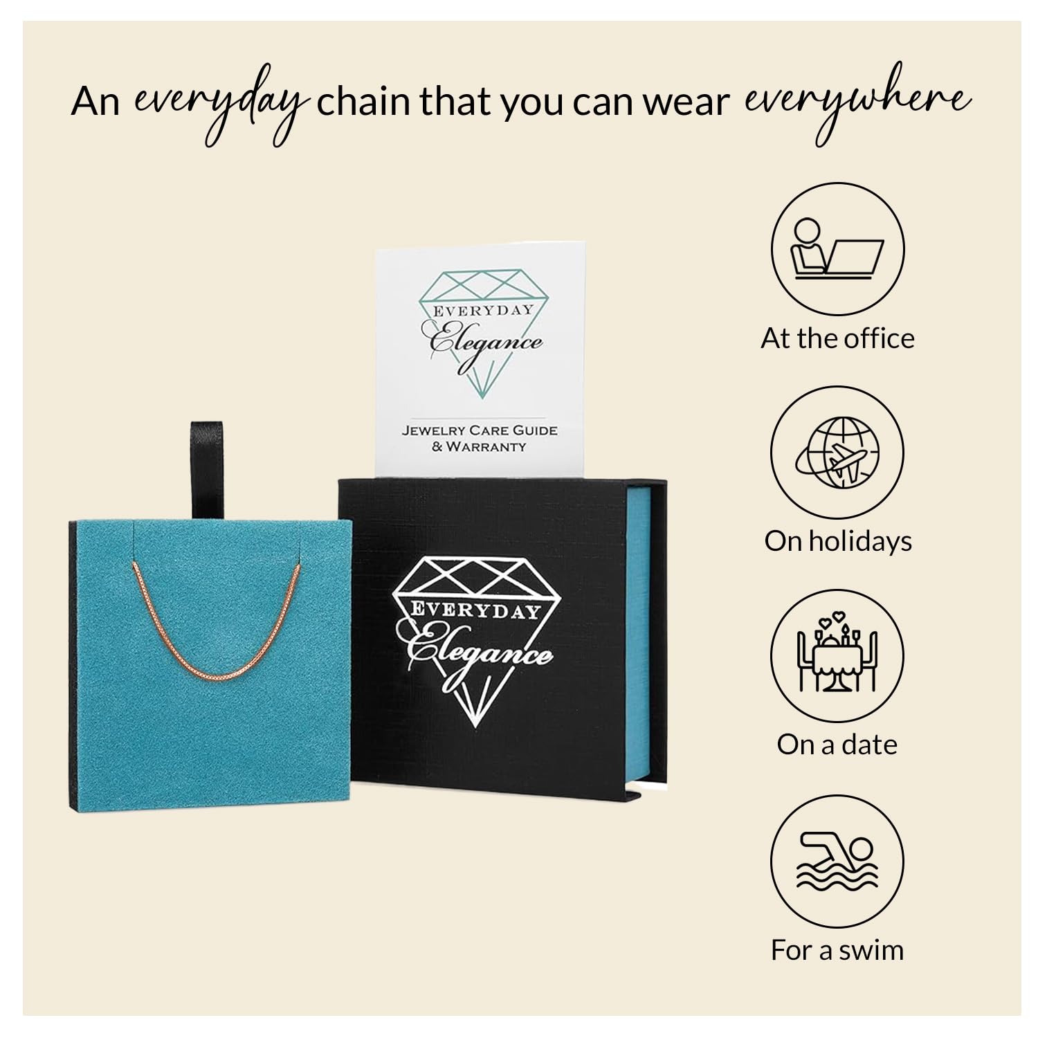 14K Gold Box Link Chain Necklace for Women - Solid White, Yellow or Rose Gold, Square Box Design, Spring Ring Clasp, 0.6mm/1.0mm Thickness, 14-22 Inch Lengths with Gift Box - Perfect for Everyday Wear, Gifts & Special Occasions