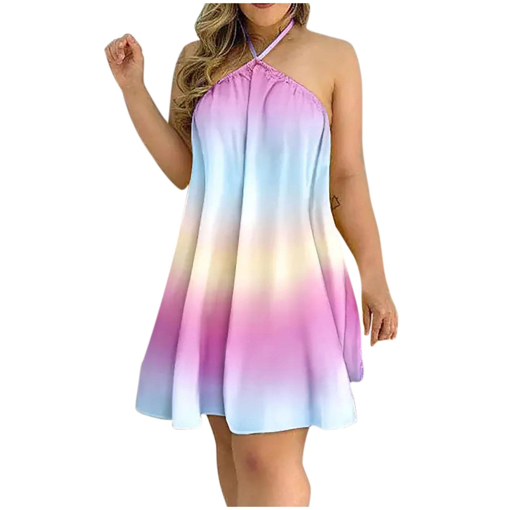 Women's Floral Print Halter Neck Summer Dress - Sleeveless Backless Beach Dress with Tie Neck, Casual Loose Fit for Vacation, Pool Party & Outdoor Date Night