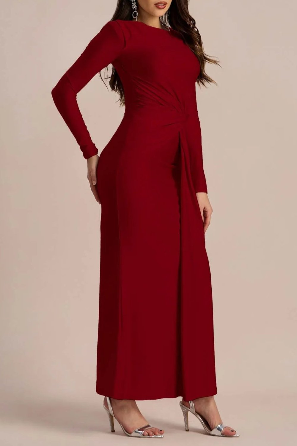 Amanda Long Sleeve Twist Front Maxi Dress - Elegant Women's Formal & Casual Dress for Parties, Weddings & Everyday Wear