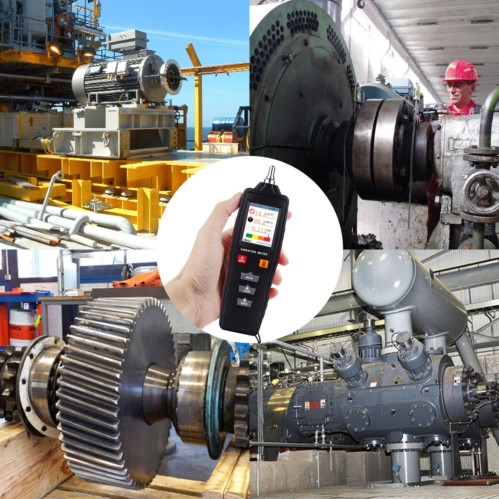 Digital Vibration Meter - Portable Vibrometer Gauge Analyzer Tester for AC Output with Acceleration/Velocity/Displacement Measurement - Ideal for Industrial Equipment Maintenance, HVAC Systems & Machinery Vibration Analysis