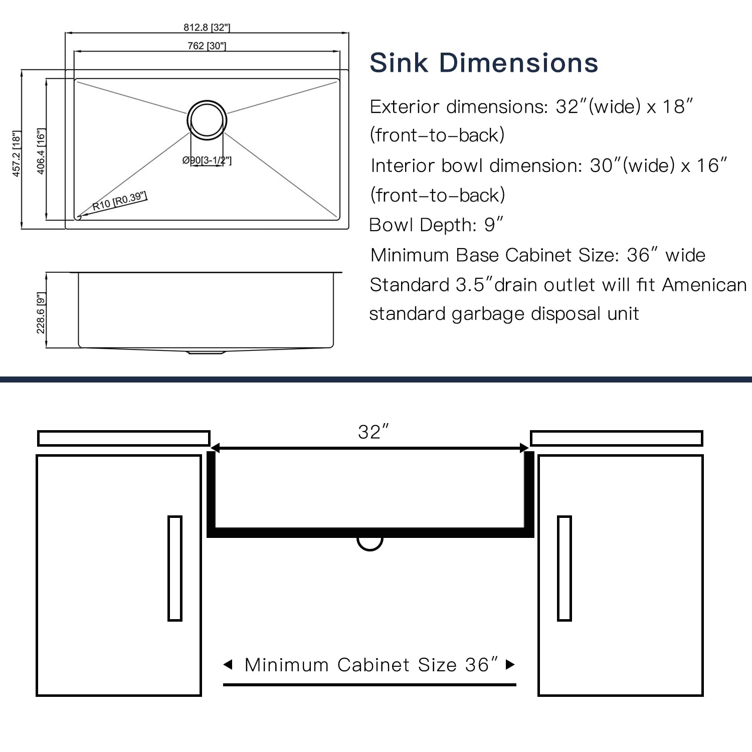 32x18 Inch Undermount Stainless Steel Kitchen Sink - 16 Gauge Single Bowl with Accessories (Sink, Grid, Drain Assembly, Cap, Towel) - Perfect for Modern Kitchens & Home Renovations