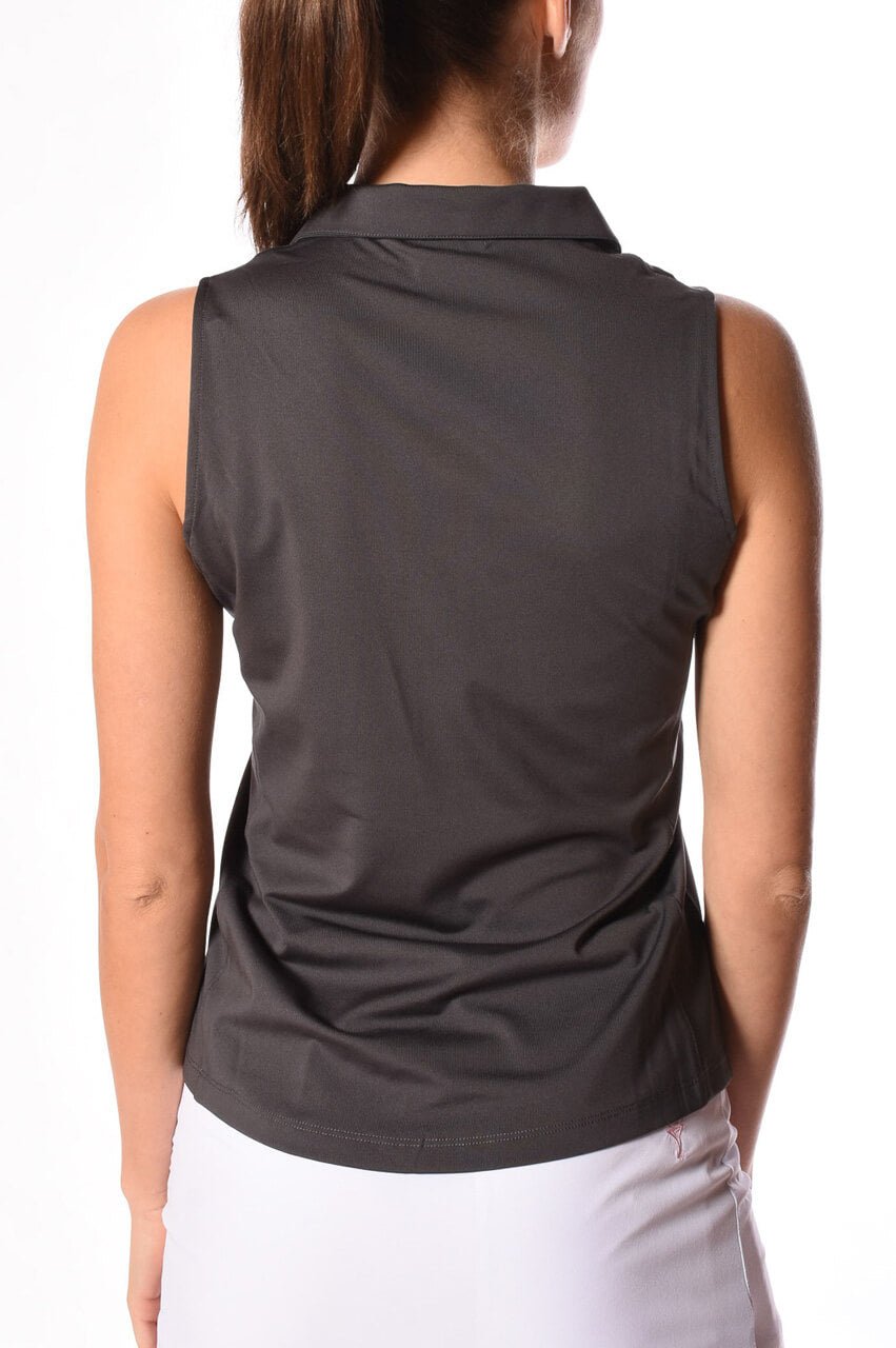 Men's Charcoal Gray Sleeveless Zip-Up Polo Shirt - Breathable Athletic Top for Golf, Gym & Summer Outdoor Activities