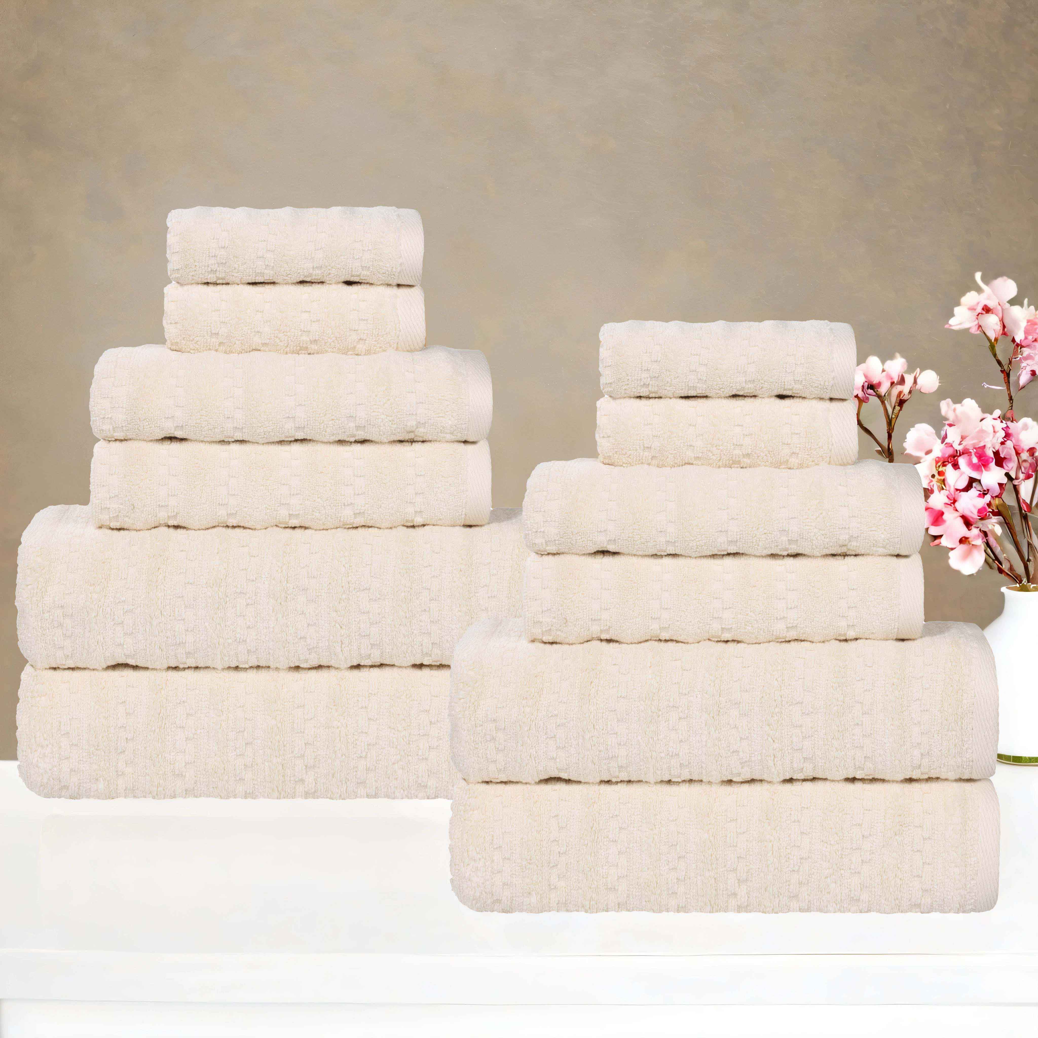 Zuma Zero Twist Cotton Medium Weight Soft Absorbent 12-Piece Bath Towel Set | Premium Hotel Quality Towels for Spa, Gym & Luxury Home Use
