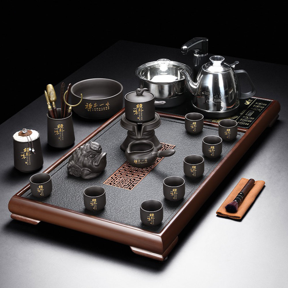 Premium Purple Clay Automatic Gongfu Tea Set - Traditional Chinese Ceramic Tea Brewing Kit for Home & Office Use