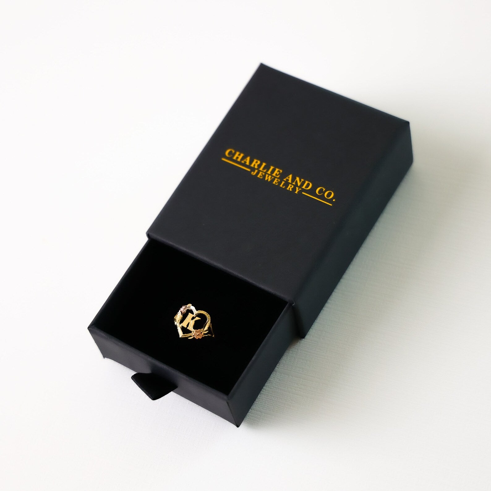 Gold Heart & Rose Initial K Ring - Personalized Name Letter Jewelry for Women, Gift for Her - Perfect for Valentine's Day, Anniversary & Birthday