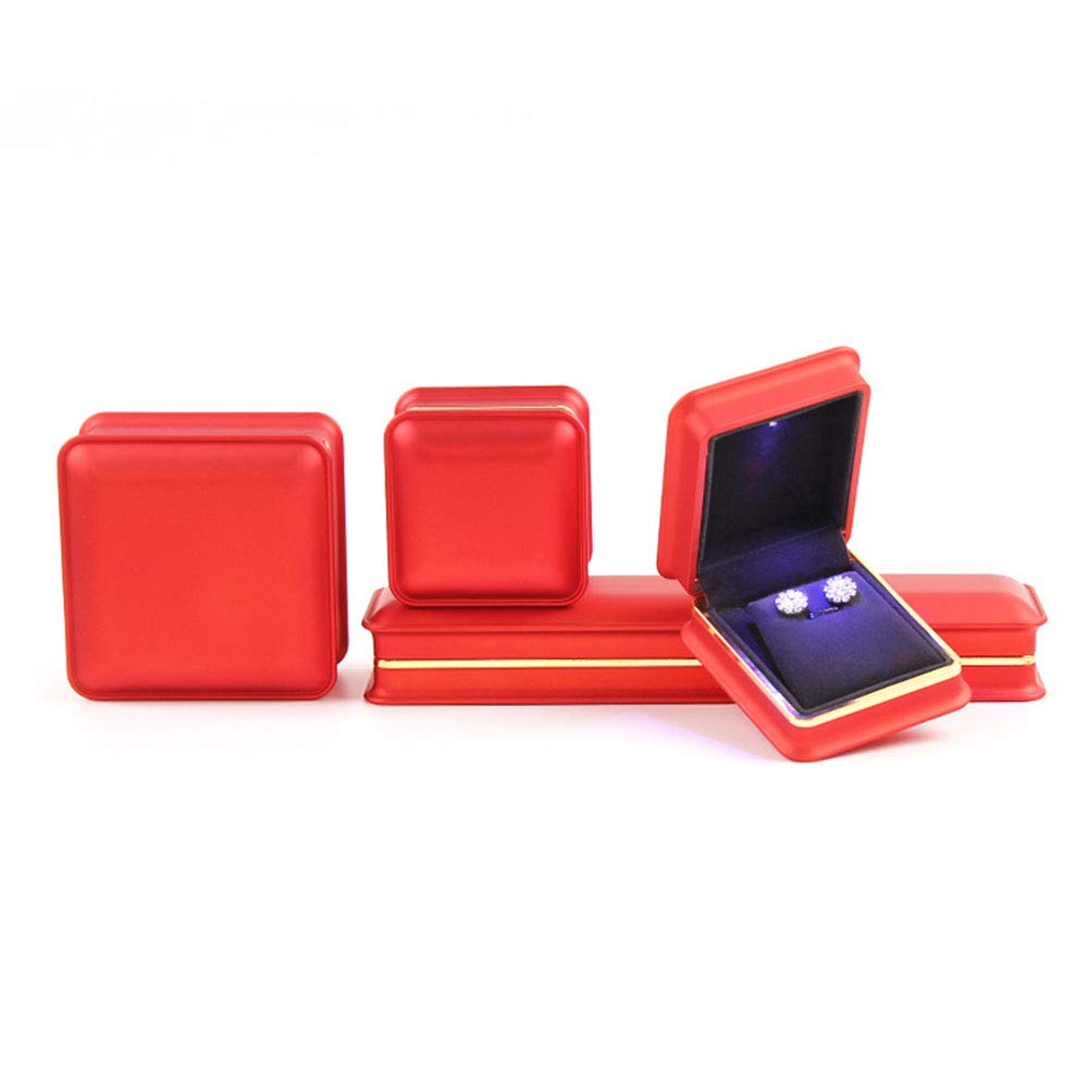 7777777 Jewelry Storage Case 4 Pack - LED Light Waist Jewelry Box for Rings, Necklaces & Wedding Jewelry - Premium Red Jewelry Packaging for Engagement, Gift Giving & Retail Display