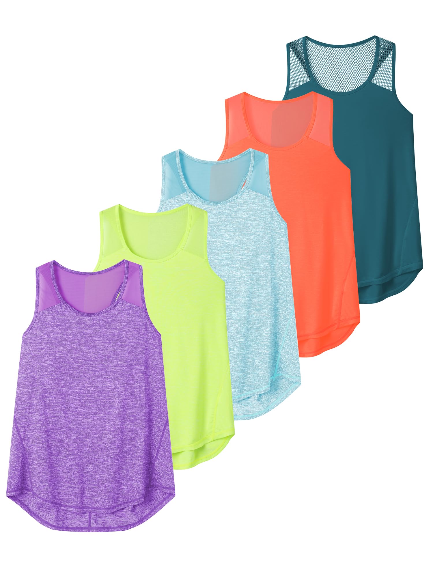 5 Pack Women's Workout Tops - Breathable Mesh Racerback Tank Tops for Yoga, Gym & Running | Sleeveless Athletic Shirts for Women | Perfect for Fitness, Pilates & Summer Workouts