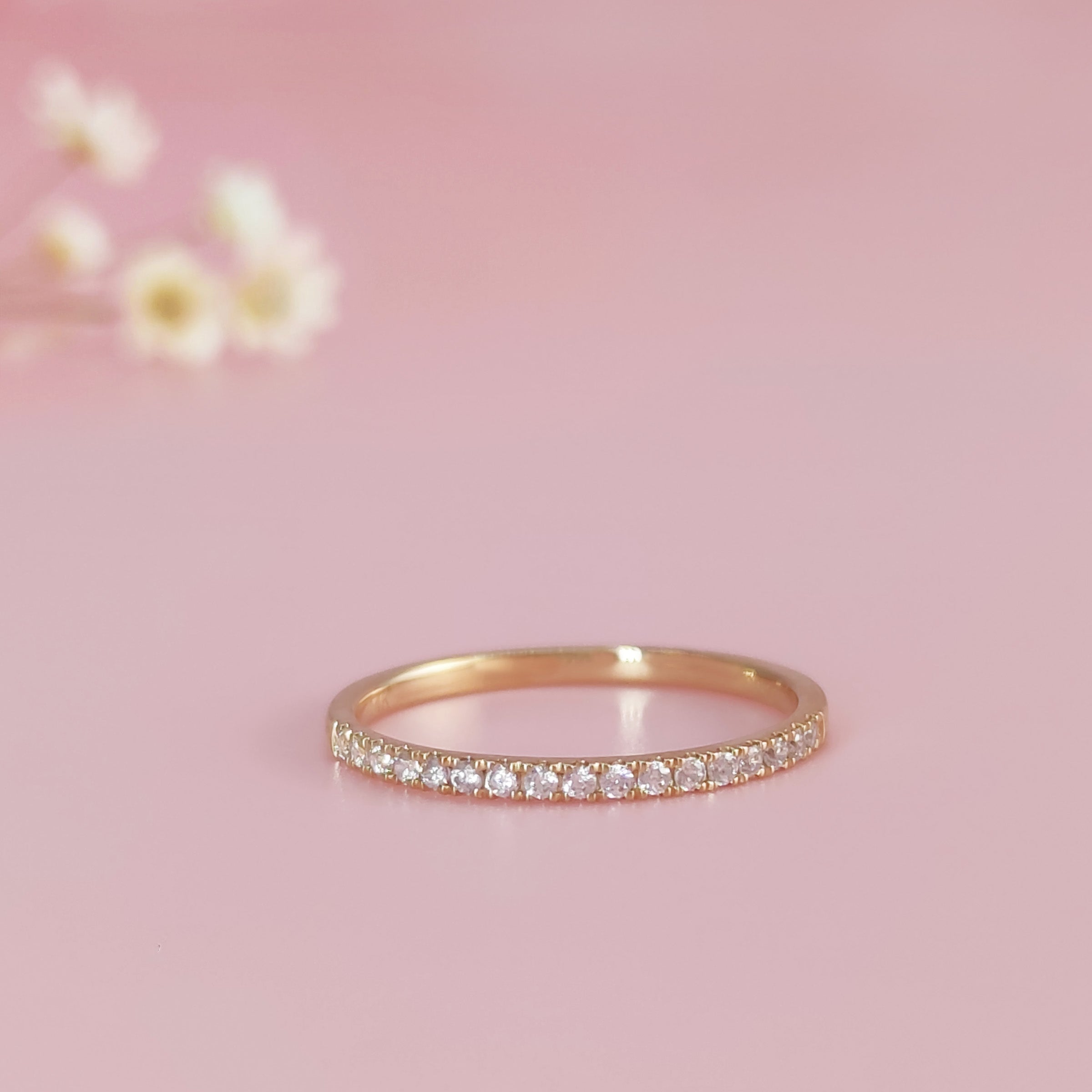Elegant Spark: Half Pavé Ring Ashes Ring - Dainty Stackable Ring for Women, Perfect for Everyday Wear, Anniversary Gifts & Special Occasions