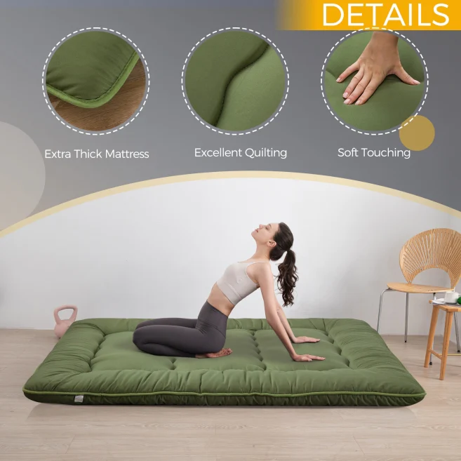 MAXYOYO Japanese Futon Mattress - Foldable Green Tatami Floor Mattress for Home, Travel & Guest Bedding | Portable Floor Sleeping Pad for Small Spaces, Camping & Yoga