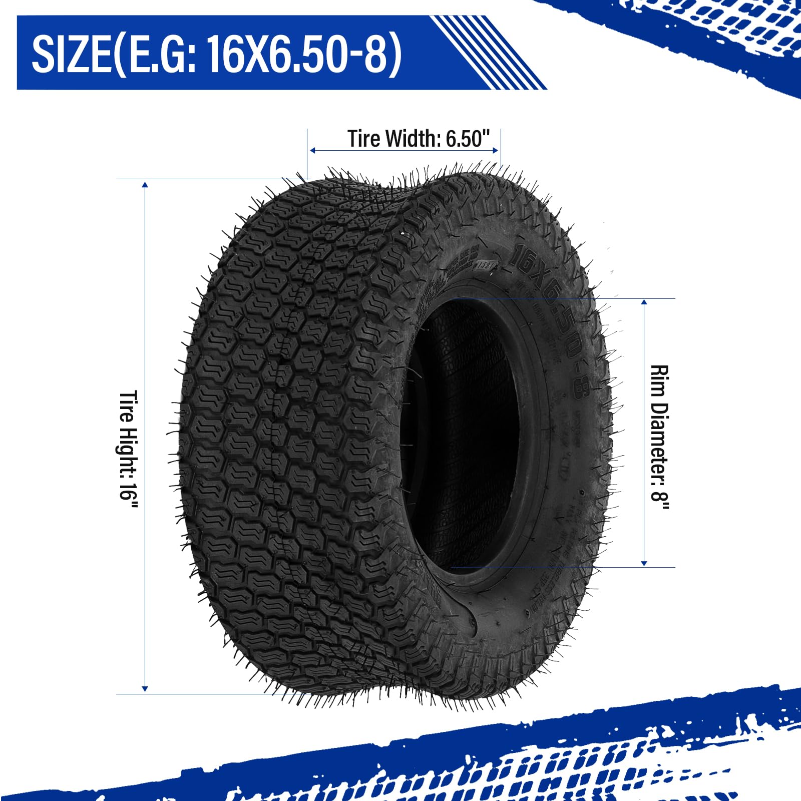 Set of 2 16x6.50-8 Lawn Mower Tires - 2PR Load Range B for Garden Carts & Utility Trailers - Perfect for Yard Work, Landscaping and Outdoor Equipment