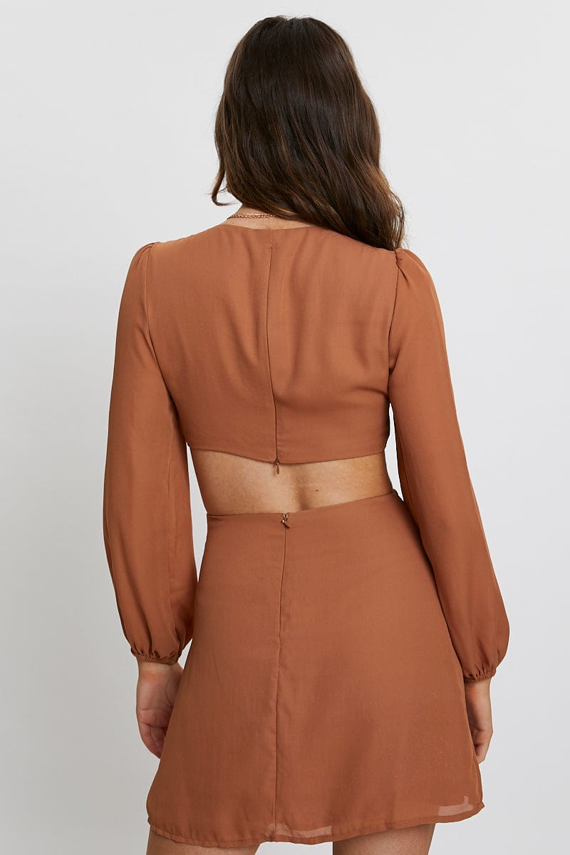 Elegant Beige Cut-Out Ring Detail A-Line Dress for Women | Summer Party, Wedding Guest & Cocktail Attire