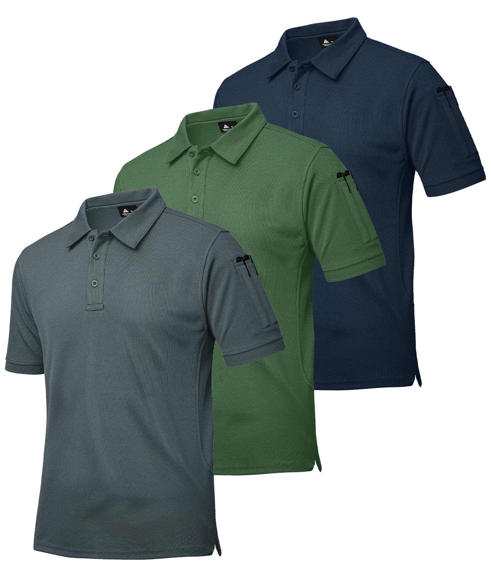 ZITY 3 Pack Men's Tactical Polo Shirts - Moisture Wicking Golf Shirts with Pocket, Breathable Short Sleeve Performance Shirts for Summer, Sports & Outdoor Activities | Perfect for Golf, Hiking, Camping & Casual Wear