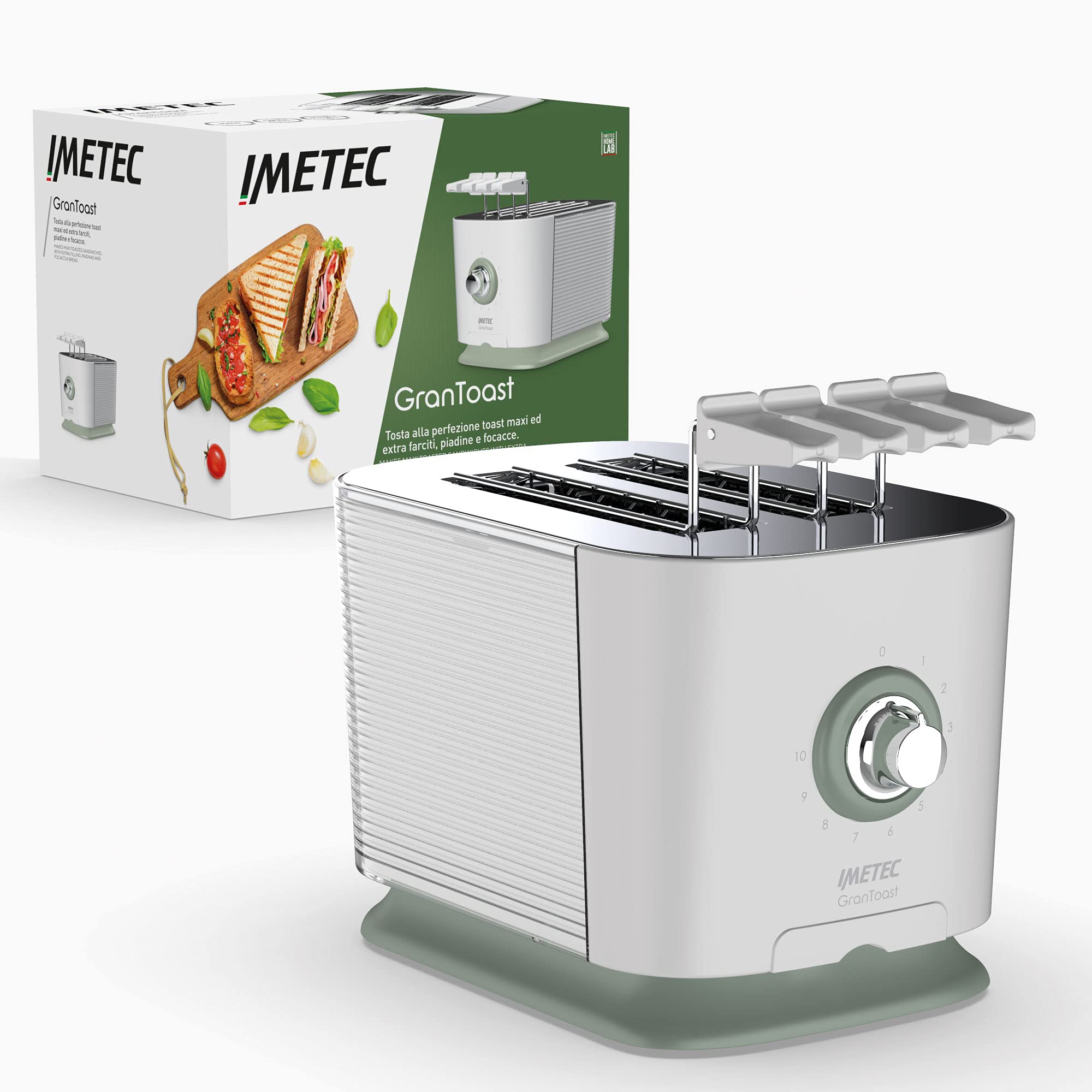 Imetec GranToast XL Sandwich Toaster - 360° Adjustable Wide-Slot Toaster with 10 Browning Levels & Timer (600W) - Perfect for Thick Sandwiches, Paninis, and Breakfast Toast