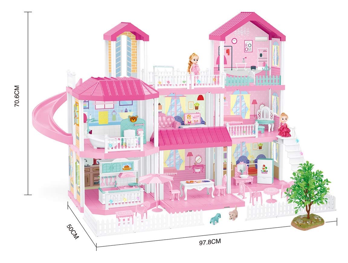 FIXSON 7-Room Dollhouse Dream House with Furniture Set - DIY Pretend Play Toy for Girls Ages 3-7 | Perfect for Birthday Gifts, Role Playing & Creative Playtime