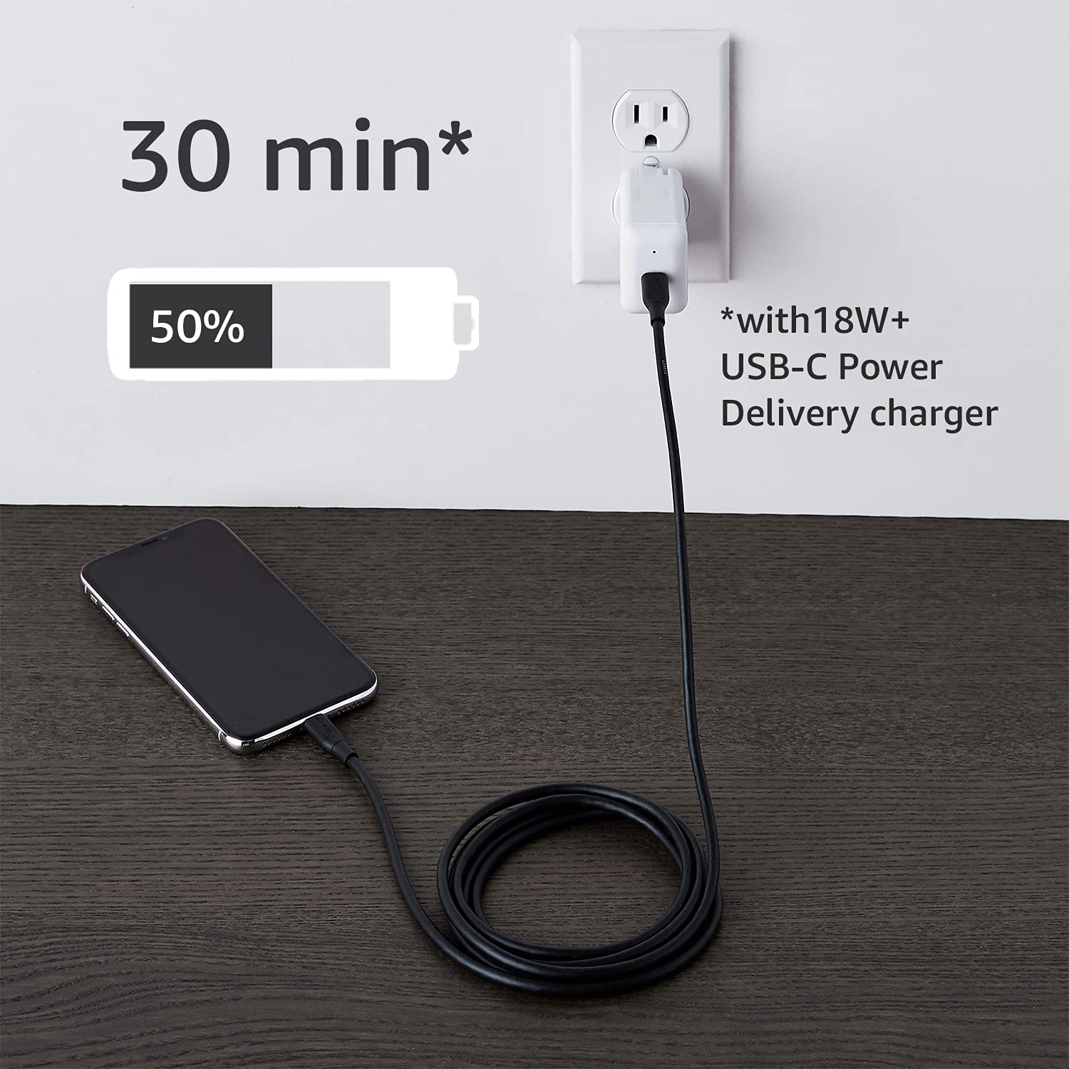 Amazon Basics MFi Certified 1.8M USB-C to Lightning TPE Charging Cable (Black) - Fast Charging for iPhone 12/13/14, iPad, AirPods - Perfect for Home, Office & Travel