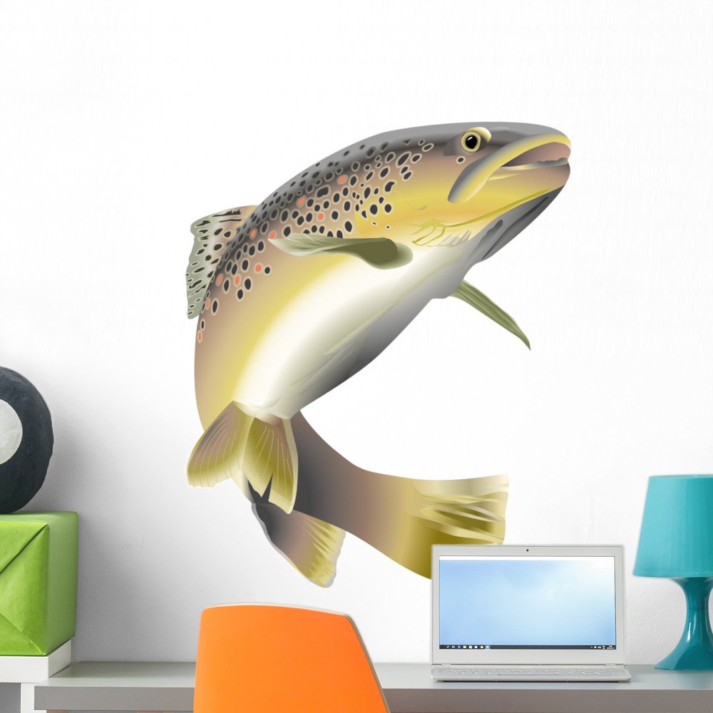 Wallmonkeys Peel and Stick Fish Wall Decal - 24x20 Inch Trout Wildlife Fabric Wall Sticker for Home, Office, or Kids Room Decor - Easy to Apply & Removable