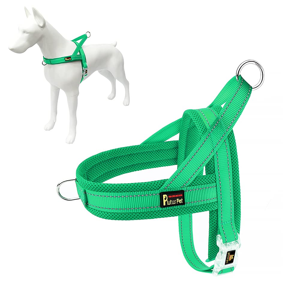 **Plutus Pet No Pull Dog Harness - Breathable Mesh Padded, Adjustable Reflective Escape Proof Vest for Small, Medium & Large Dogs (M, Green) - Perfect for Walking, Running & Outdoor Adventures**