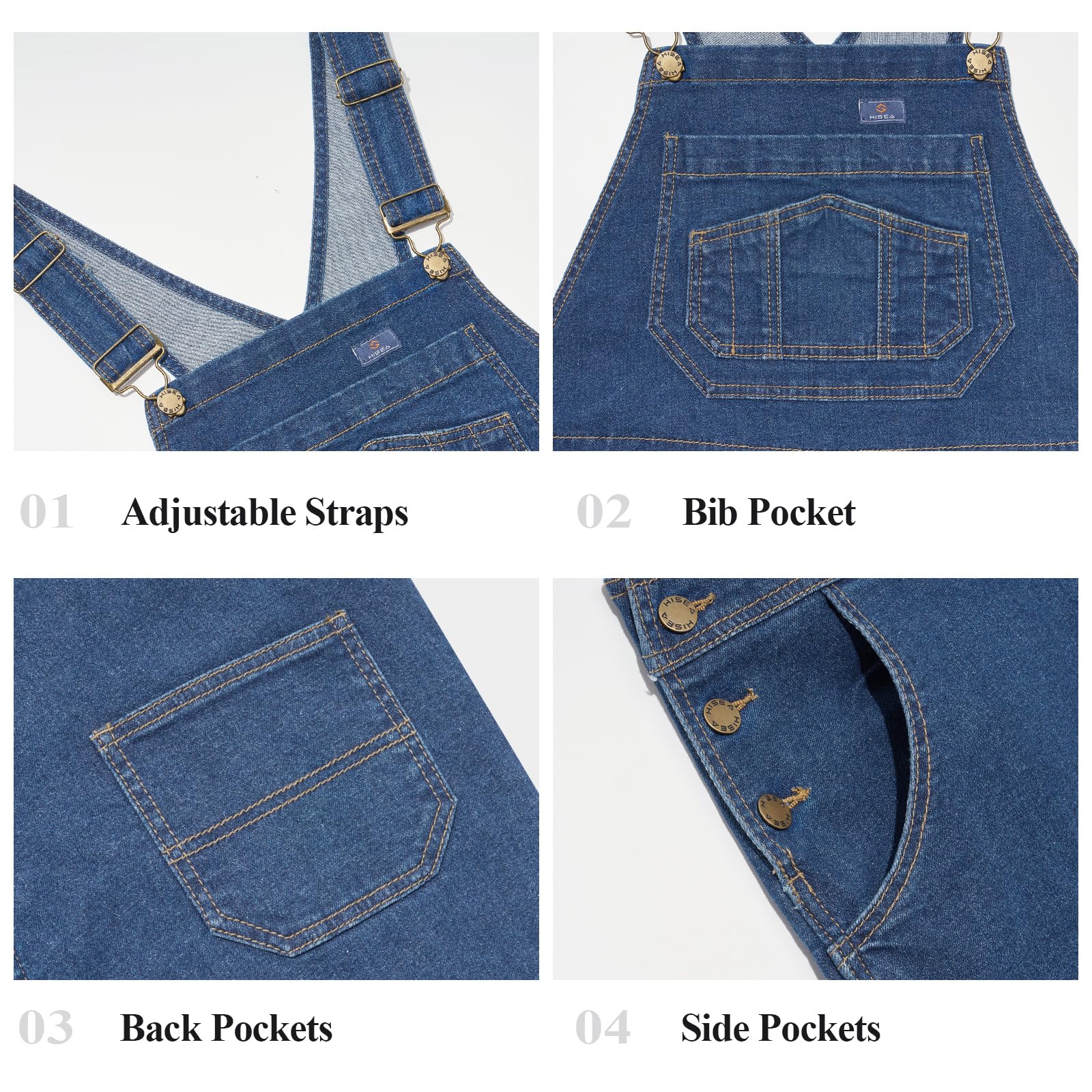 HISEA Women's Stretch Denim Bib Overalls - Relaxed Fit Casual Straight Leg Jean Overalls with Adjustable Straps & Pockets | Perfect for Work, Outdoor Activities & Everyday Wear