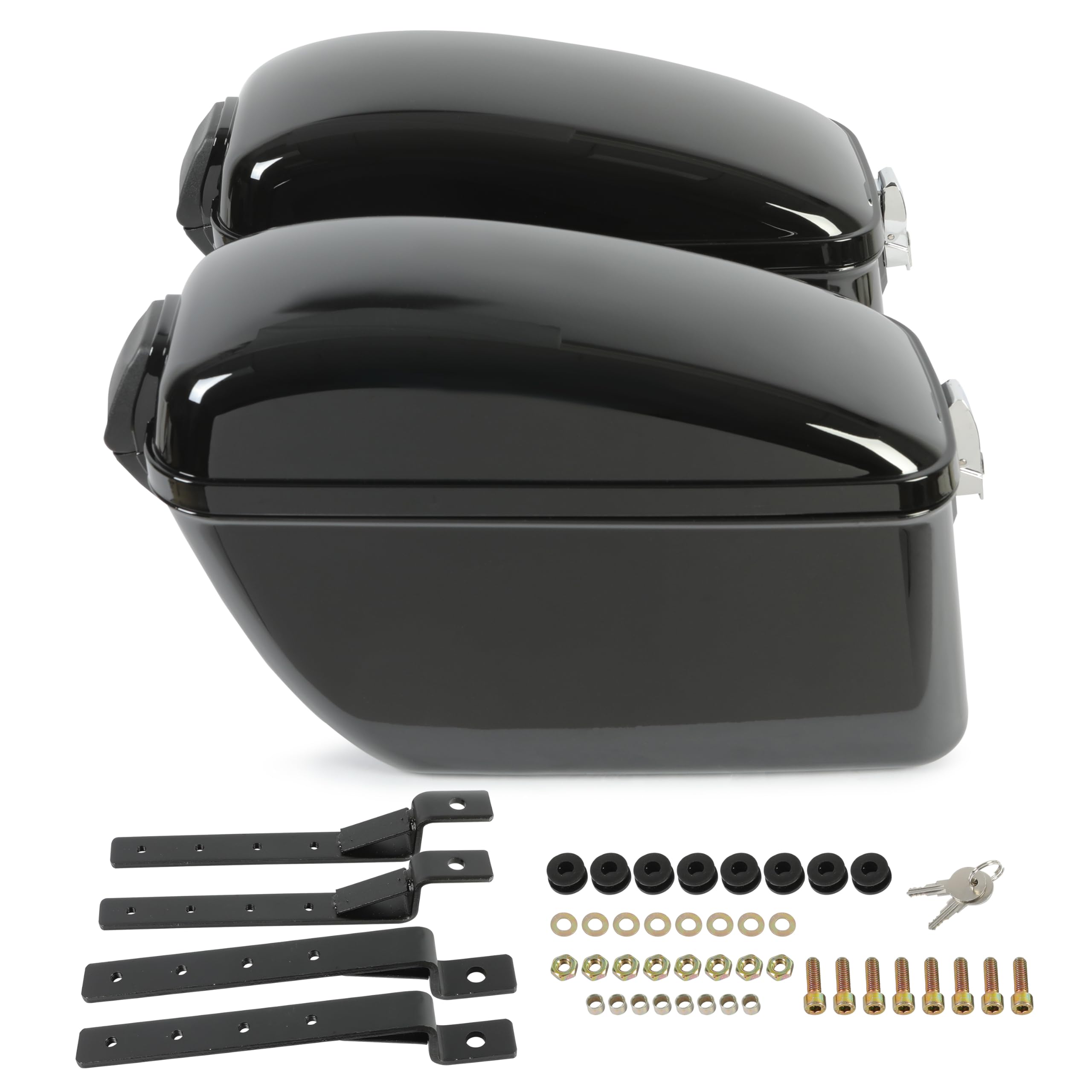 Vivid Black Large Hard Saddlebag Trunk with Mounting Brackets for Harley-Davidson Dyna, Honda, Suzuki, Kawasaki & Yamaha Cruiser Motorcycles - Perfect for Long Rides & Road Trips