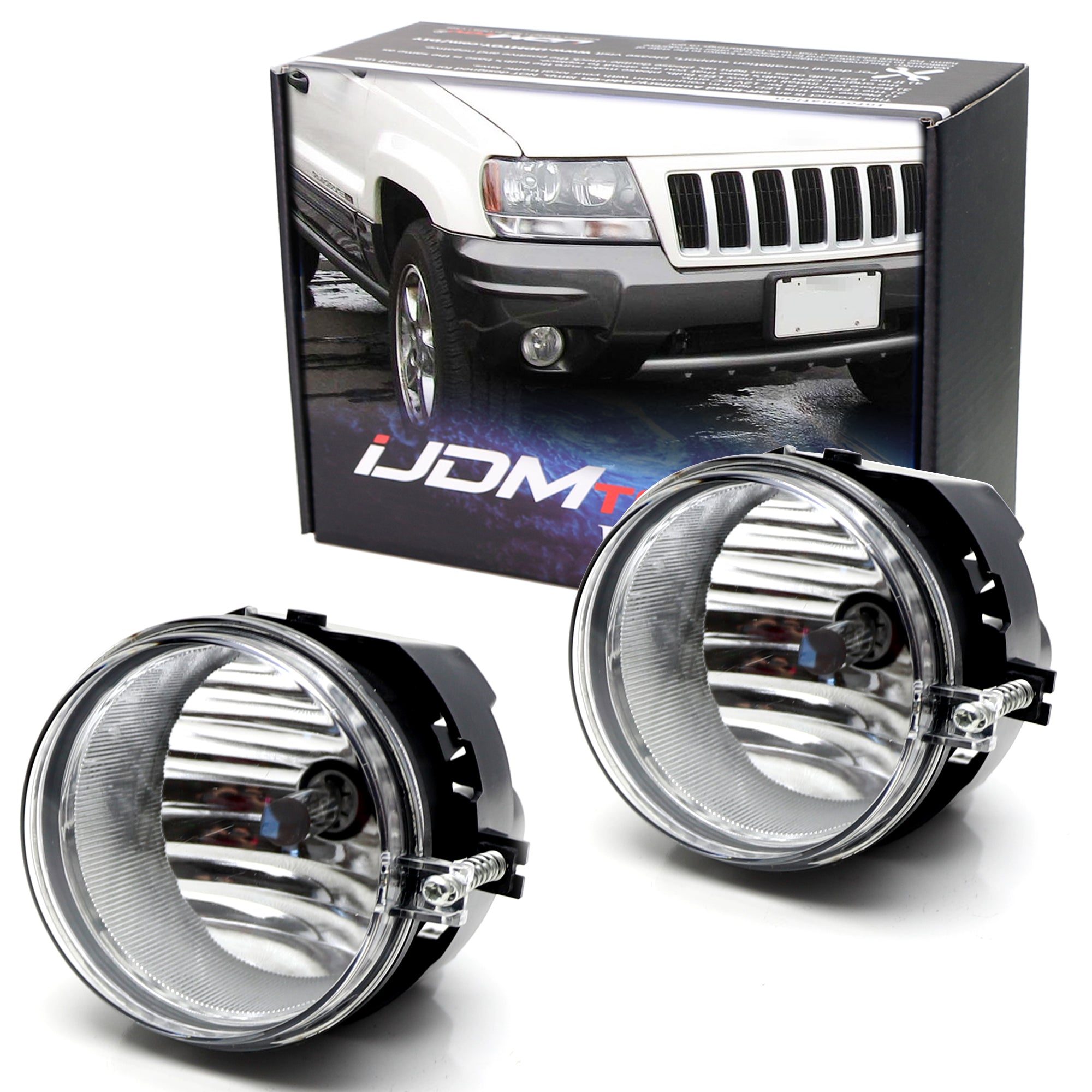 (2) OE Spec Clear Lens Fog Light Assemblies with Bulbs Compatible for 2004 Jeep Grand Cherokee - Perfect for Night Driving & Off-Road Adventures