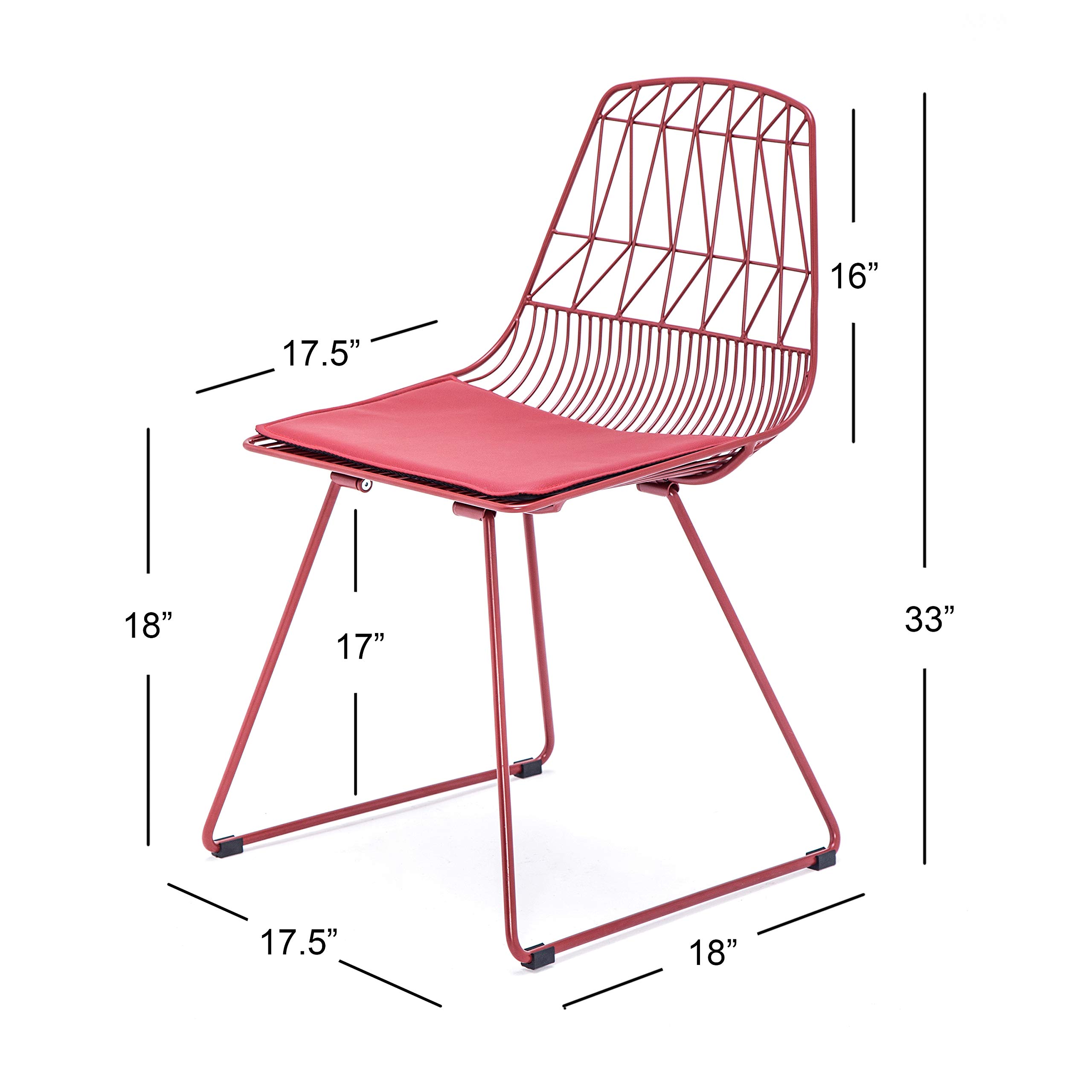 AC Pacific Modern Metal Dining Chairs with Faux Leather Seat - Stackable Indoor/Outdoor Kitchen Stools for Patio, Bistro, Bar & Restaurant - Set of 2 Matte Dark Red Chairs - Perfect for Dining Room, Backyard, Cafe & Outdoor Entertaining