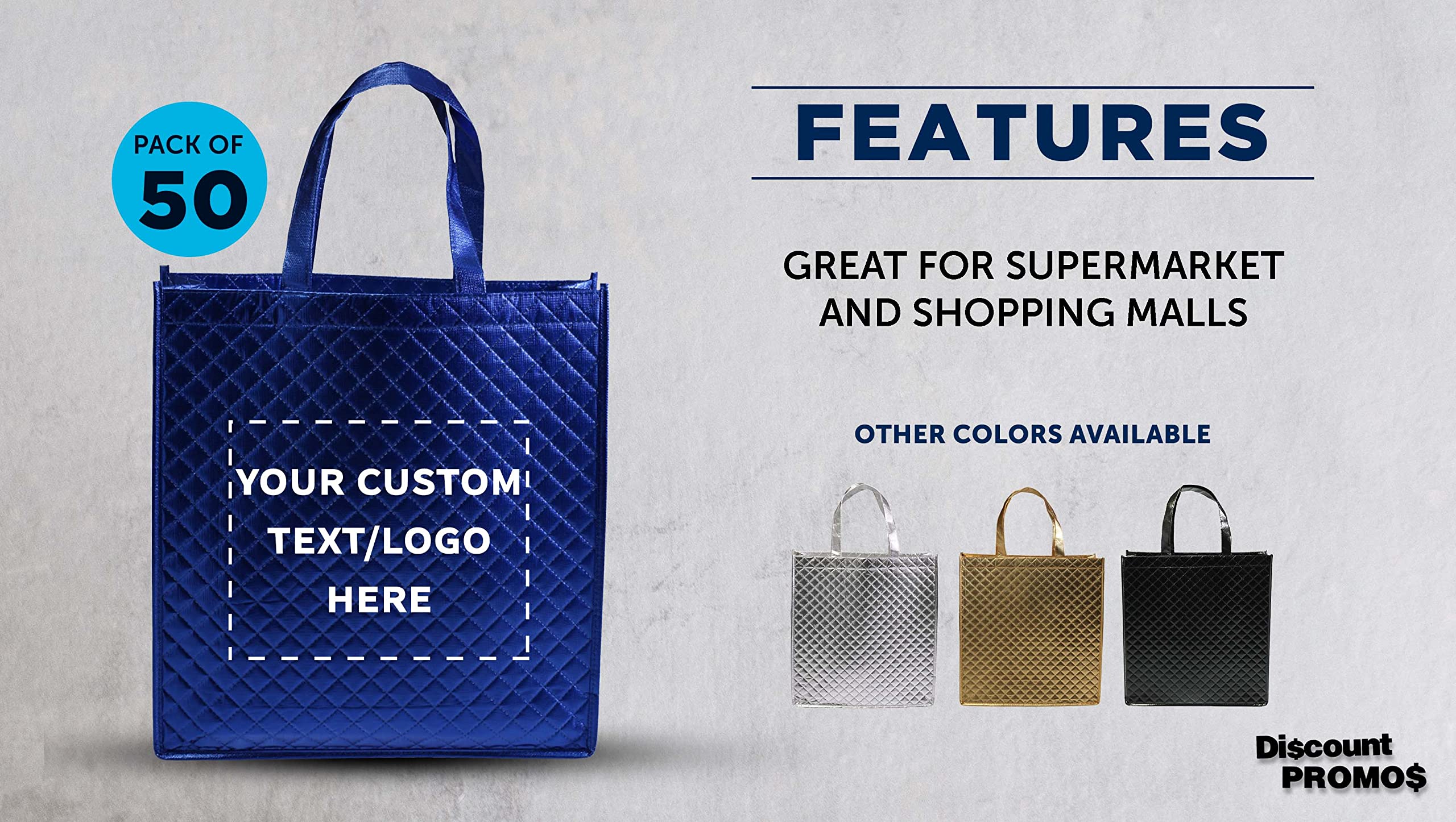Custom Luxury Laminated Tote Bags - Bulk Pack of 50 Personalized Reusable Shopping Bags | Royal Blue | Perfect for Beach Outings, Wedding Favors, Corporate Events & Retail Promotions