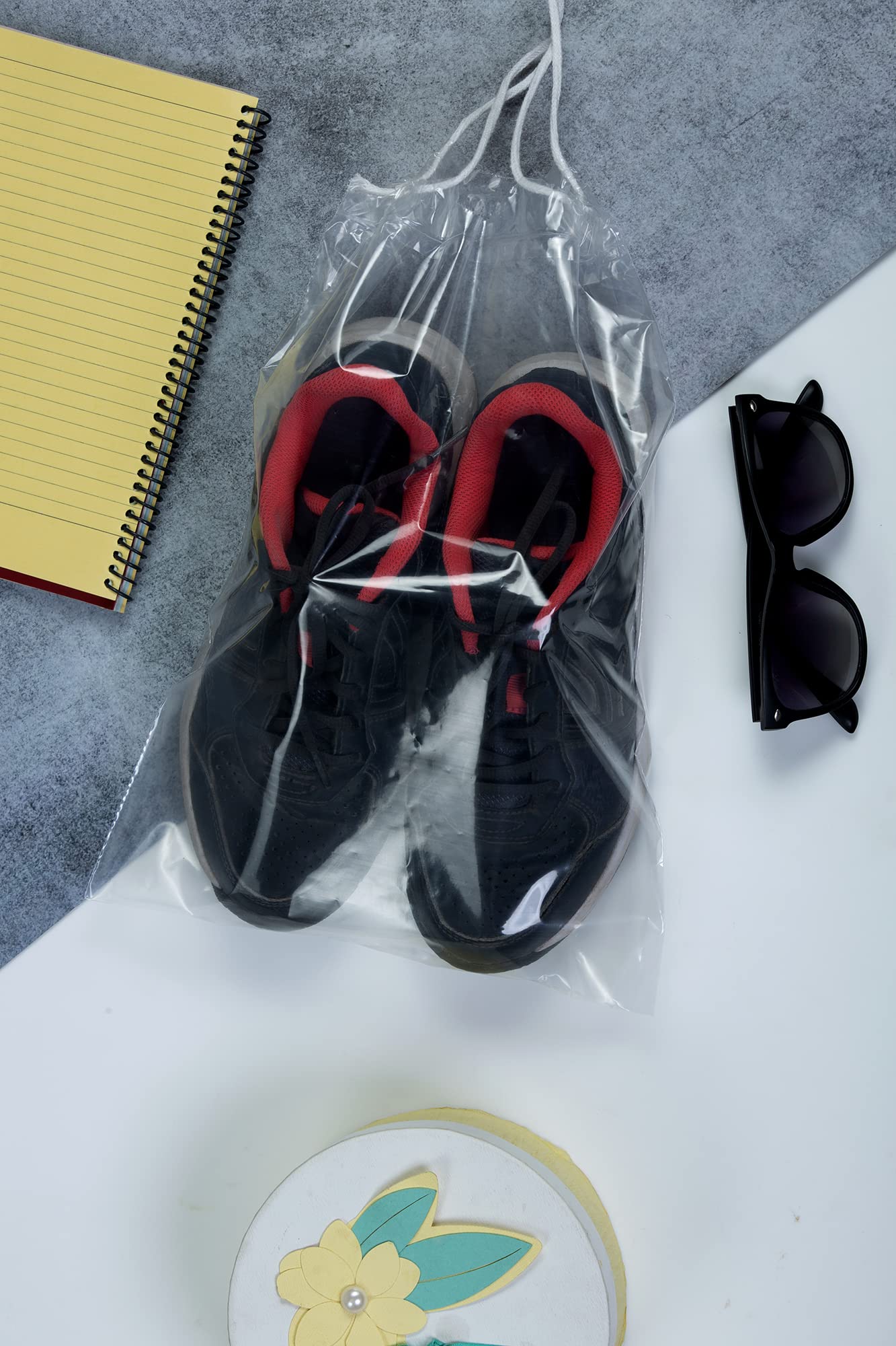 InfinitePack Large Clear Shoe Bags for Travel - Waterproof Shoe Storage Organizer with Drawstring & Transparent Window - Perfect for Sneakers, Boots & Sandals - Ideal for Gym, Vacation & Closet Organization (Men & Women)