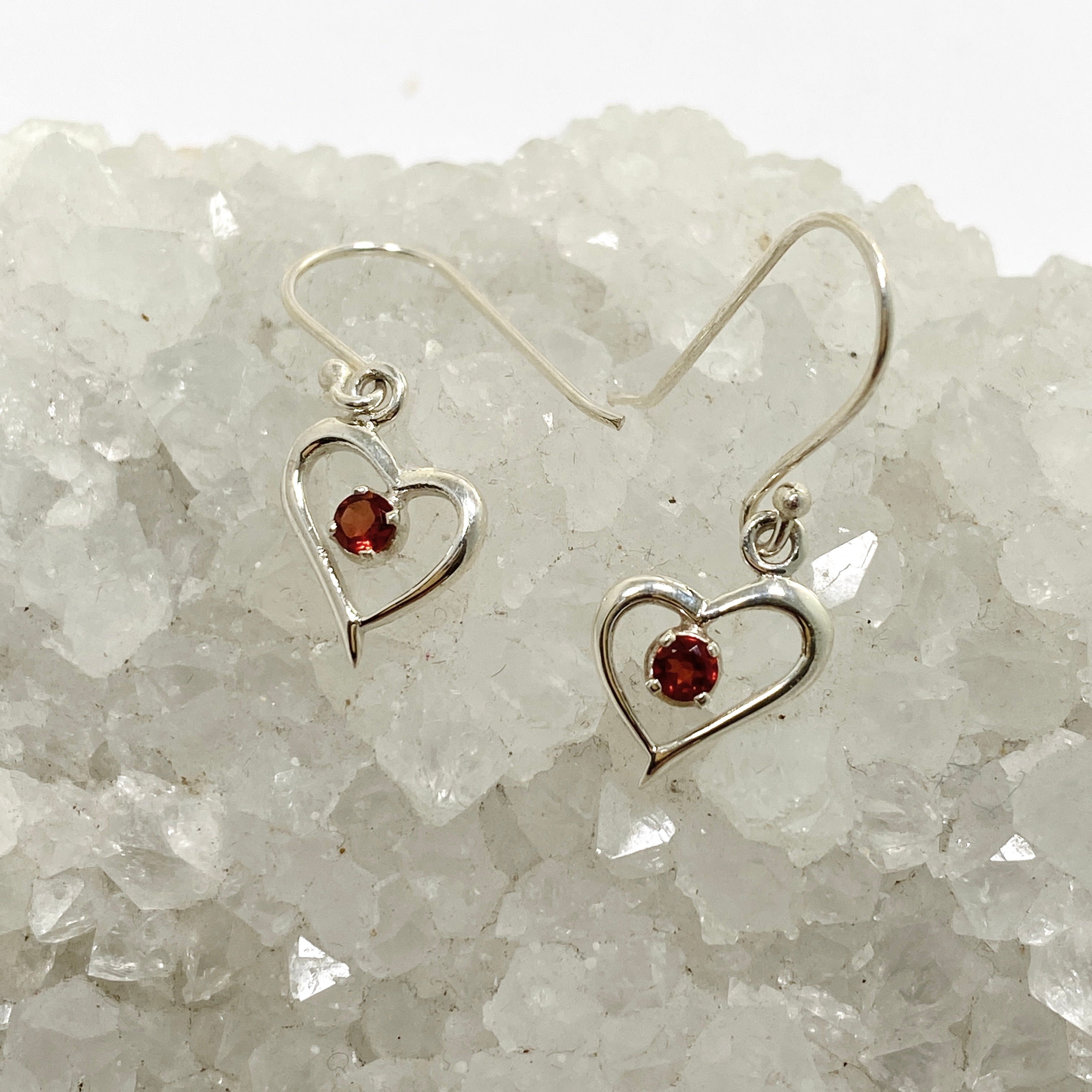 Garnet Round Faceted Heart Earrings for Women - Valentine's Day Gift, Anniversary Present, Romantic Jewelry - Perfect for Date Night, Wedding, Special Occasions