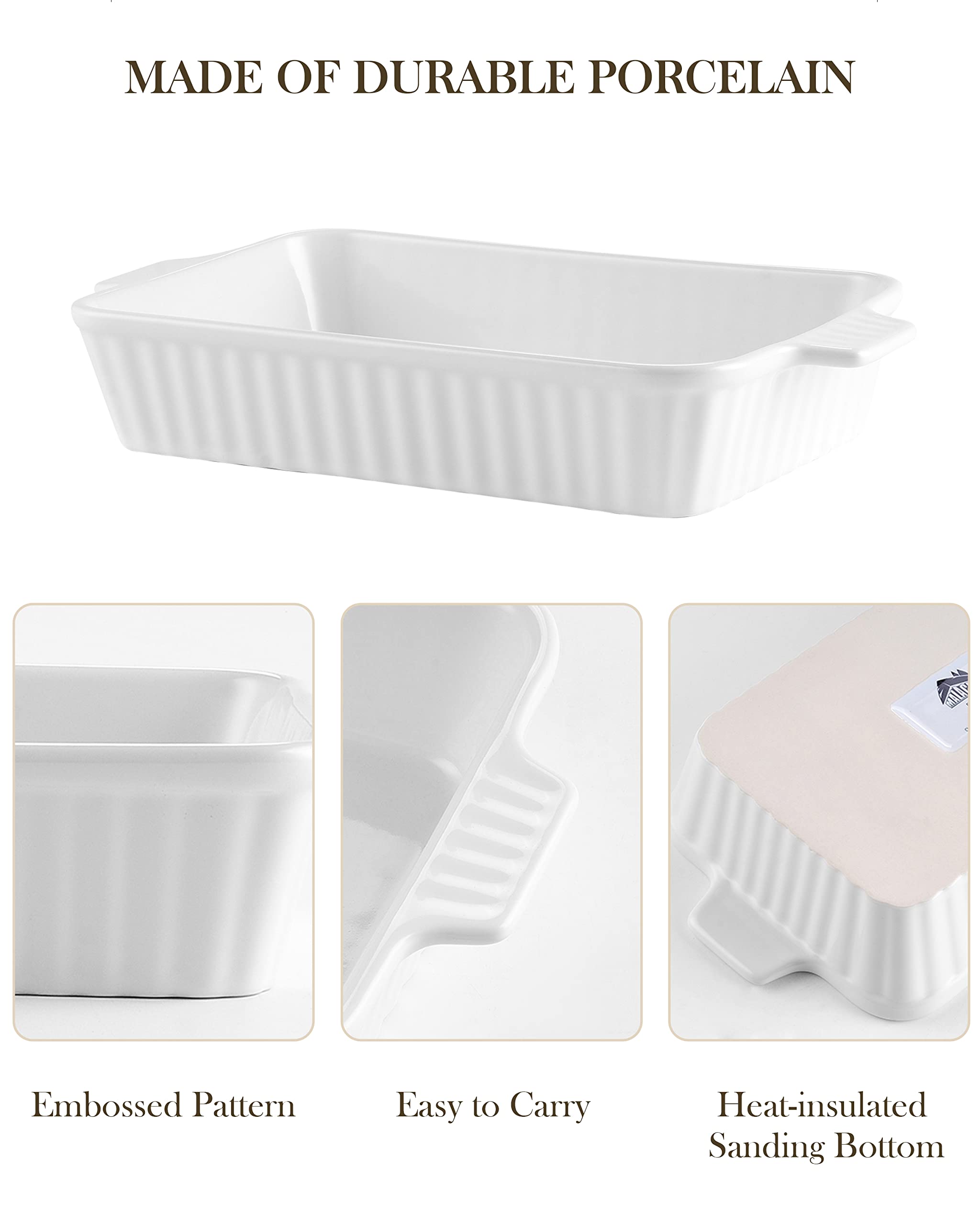 MALACASA 4-Piece Porcelain Casserole Dish Set - Oven Safe Rectangular Baking Pans for Lasagna, Cakes & More (9.4
