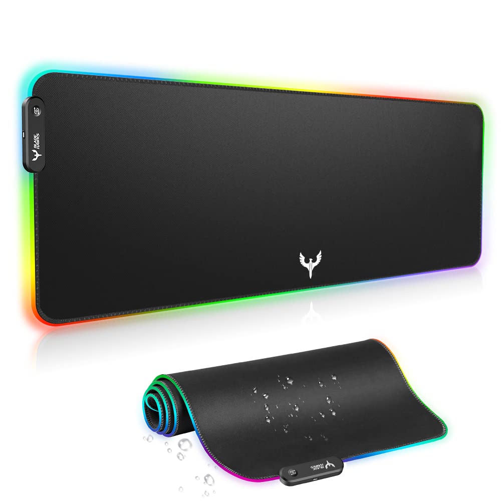 Blade Hawks Extra Large RGB Gaming Mouse Pad - 31.5 x 12 Inch LED Mouse Mat with Anti-Slip Rubber Base | Waterproof Extended Keyboard Mousepad for PC, Laptop, Office & Gaming Setup | Perfect for Esports, Work & Home Computer Use