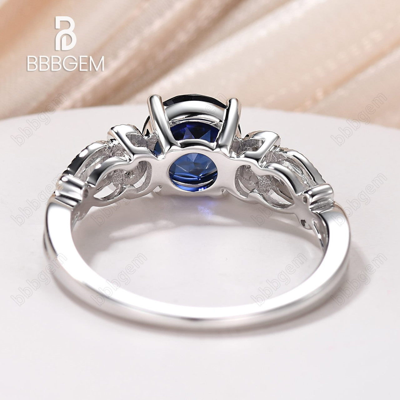1CT Floral Blue Sapphire Milgrain Lab-Created Sapphire Engagement Ring - 14K/18K White Gold - Perfect for Proposals, Anniversaries & Bridal Jewelry