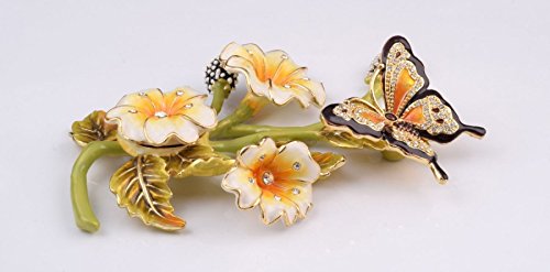 Exquisite Faberge-Style Butterfly on Branch with Flowers Trinket Box - Elegant Home Decor Jewelry Storage for Vanity, Gift, or Display