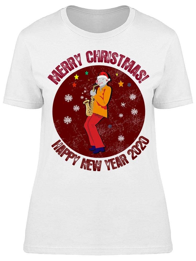 Smartprints Christmas Saxophone Player Graphic T-Shirt for Women - Festive Holiday Music Lover Gift for Concerts & Parties