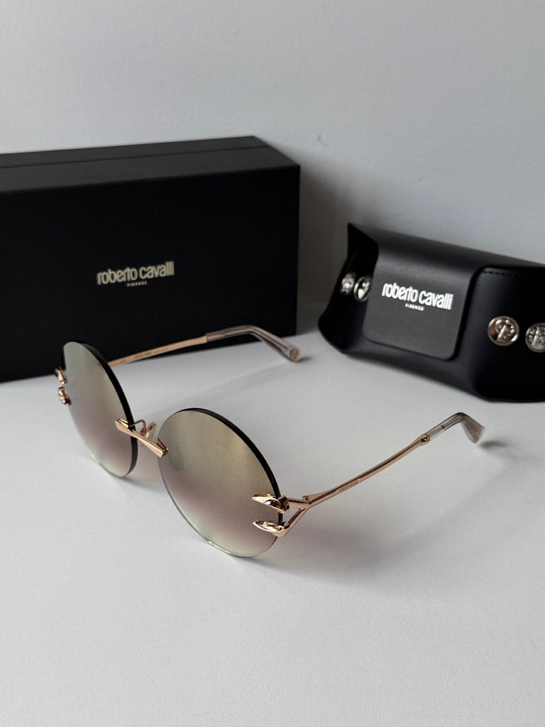 Roberto Cavalli SRC006 Brown Round Claw Sunglasses for Women - Polarized UV Protection Fashion Shades - Perfect for Beach, Driving & Outdoor Activities