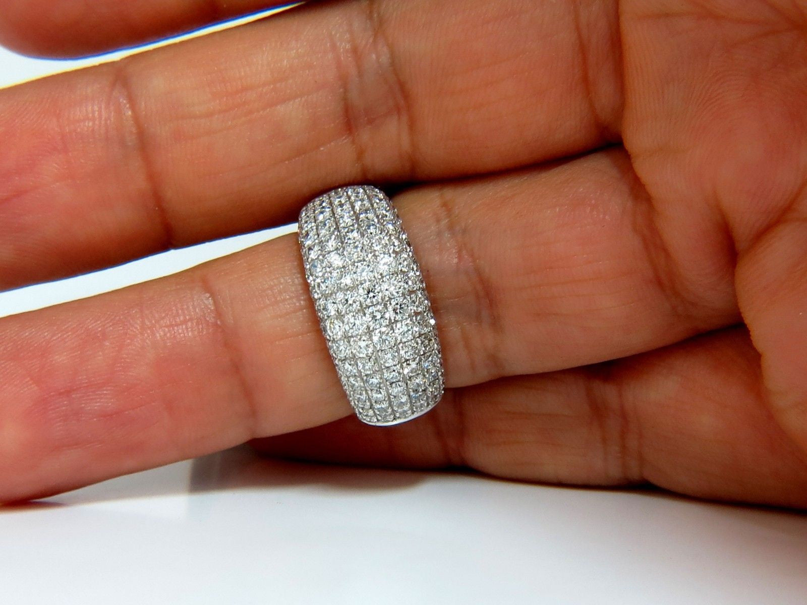 2.77CT Full Cut Diamond Bead Set Wide Band Ring - 18KT White Gold, 10MM Width, Size 6.75 - Elegant Wedding Band, Anniversary Gift & Everyday Luxury Jewelry