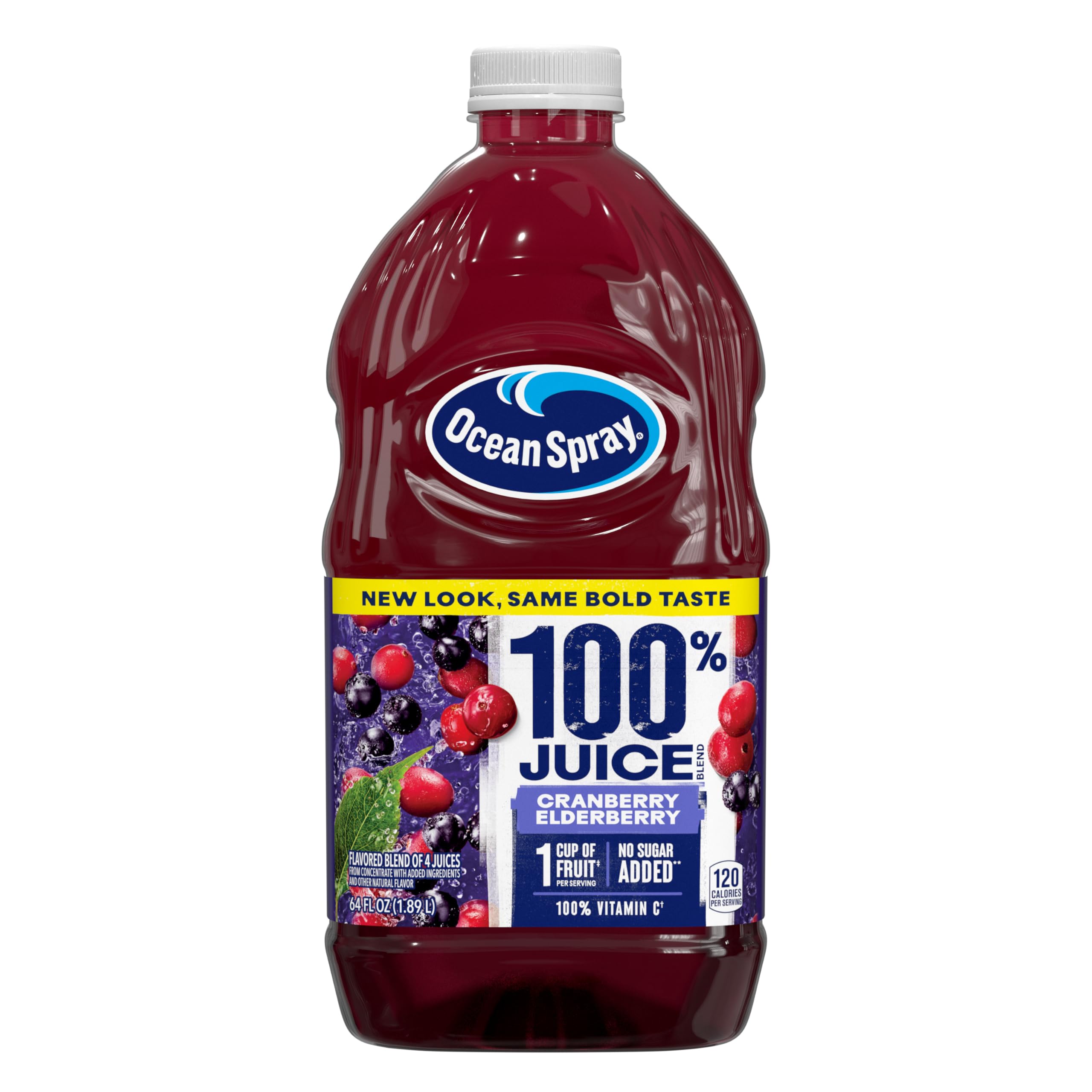 Ocean Spray® 100% Pure Cranberry Elderberry Juice Blend - 64 Fl Oz (1.89L) Bottle - Antioxidant Rich, Immune Support, Vitamin C - Perfect for Smoothies, Cocktails & Healthy Morning Drinks