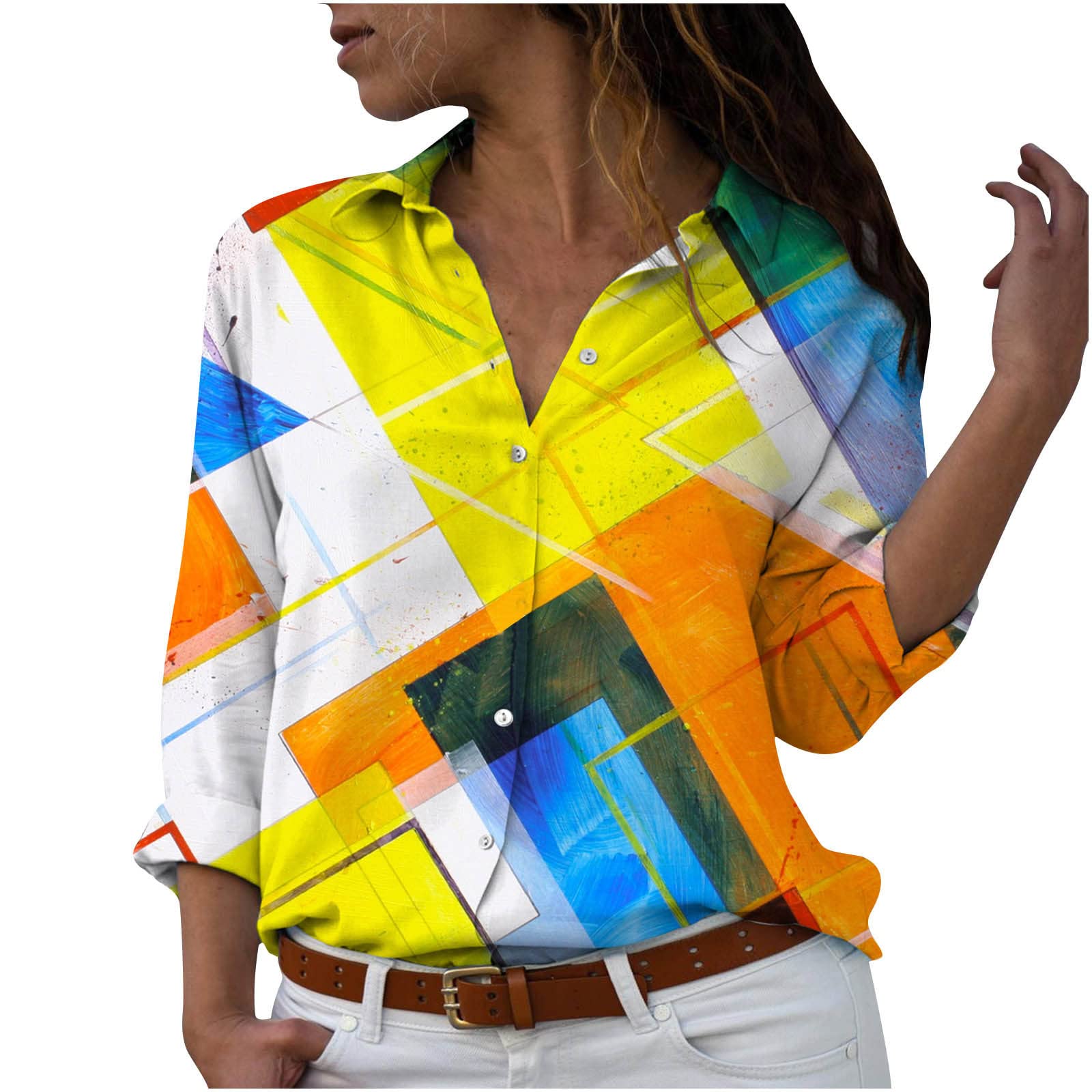 Bidobibo Women's Fall Long Sleeve T-Shirt - Funny Printed Casual Blouse with Turn-Down Collar | Perfect for Autumn Outfits, Office Wear & Weekend Casual Style