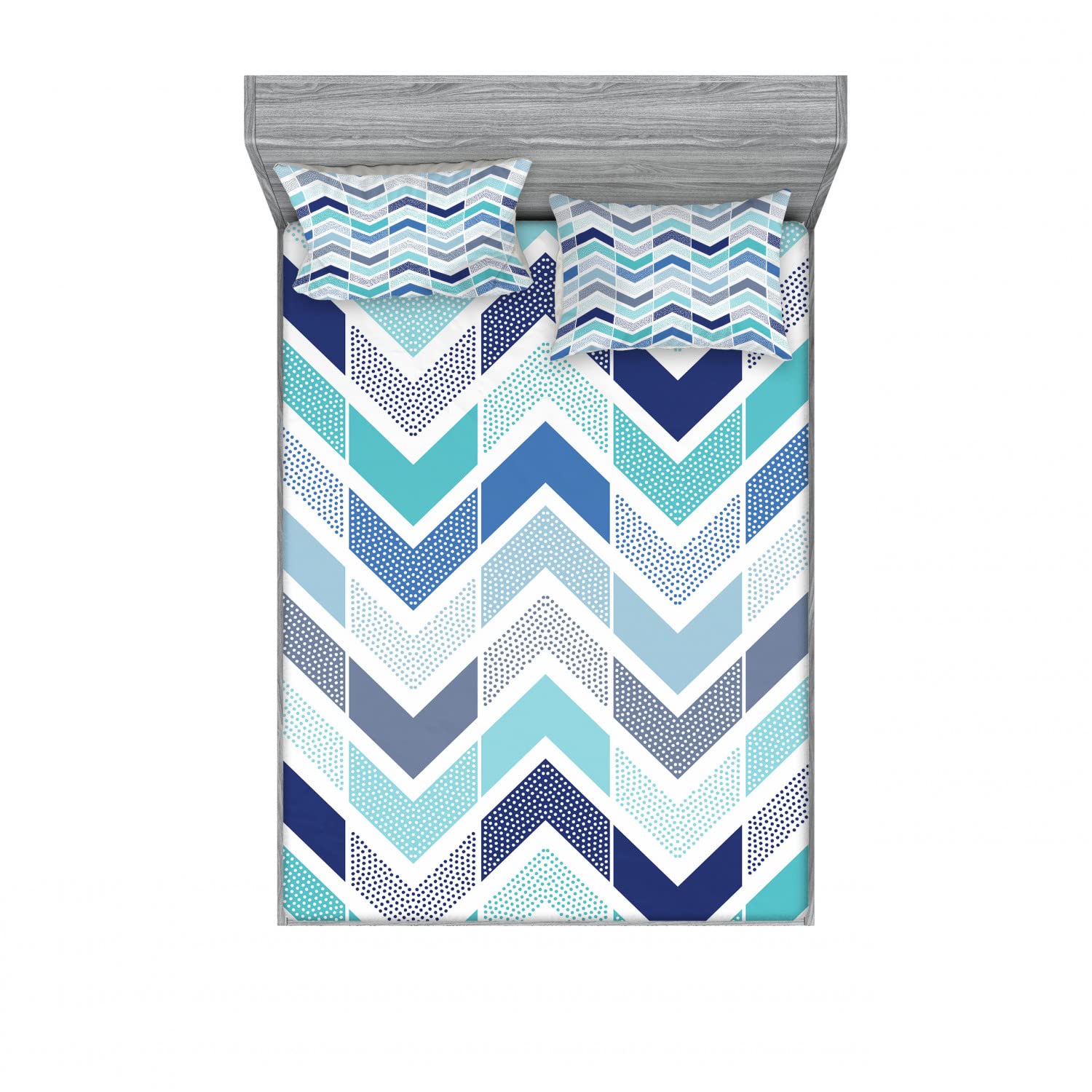 Ambesonne Modern 2-Pack Full Size Fitted Sheet Set with 4 Pillow Shams - Blue and White Seamless Doodle Design Bedding Decor for Cozy Bedroom & Guest Room