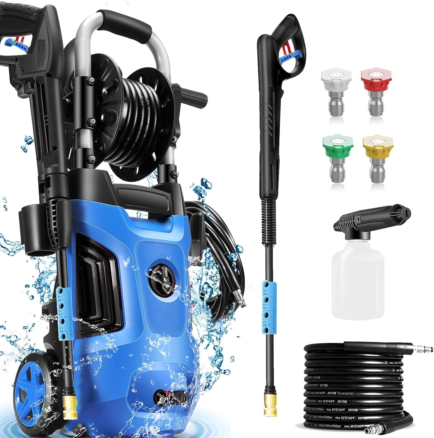 4800 PSI Electric Pressure Washer - 4.0GPM High Power Washer with 33ft Hose, 4 Nozzles & Detergent Tank - Ideal for Cars, Driveways, Patios & Outdoor Cleaning (2024 Upgraded Blue Model)