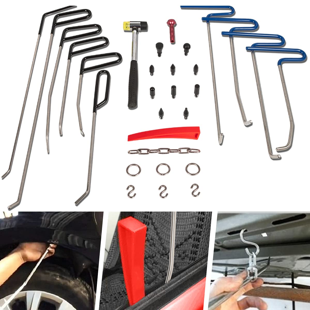 Professional Paintless Dent Repair Kit - 30pcs Car Dent Removal Tools with Rods, Hooks, Wedges & Rubber Hammer for Hail Damage & Minor Dents - Perfect for DIY Auto Body Repair & Dent Removal at Home/Garage