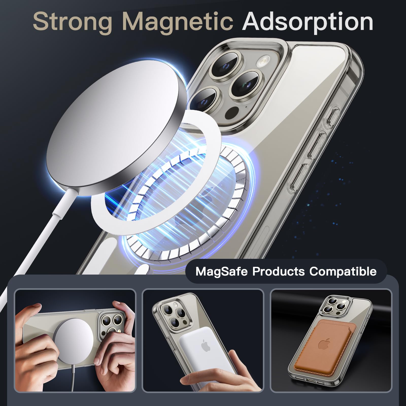 JETech Magnetic Case for iPhone 15 Pro Max 6.7-Inch | MagSafe Compatible | Shockproof & Anti-Scratch Clear Back Cover | Wireless Charging Support | Natural Titanium | Perfect for Daily Use, Travel & Outdoor Activities