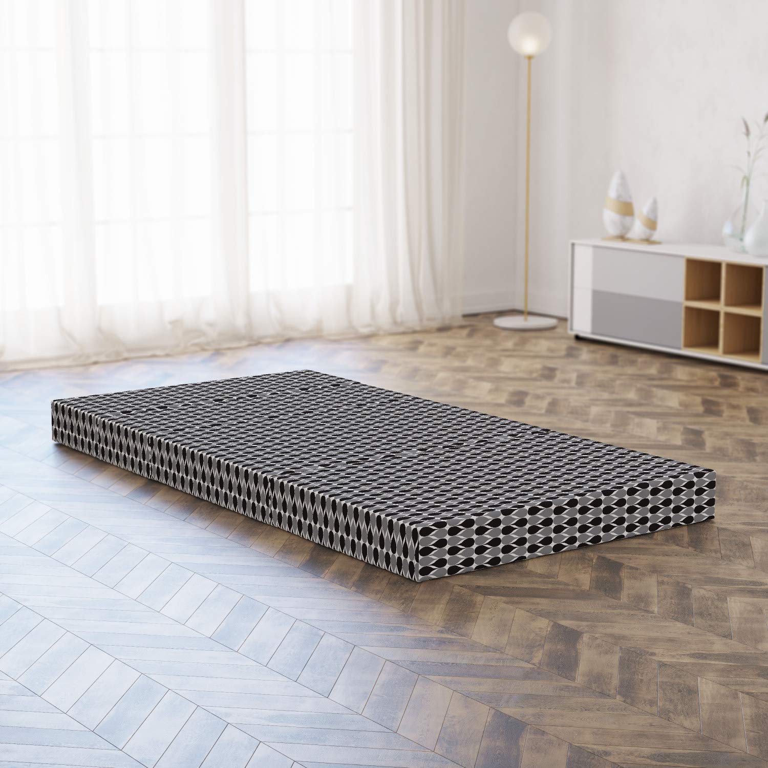 Ambesonne Retro Foldable Mattress - Abstract Classic Wavy Ovals Design, 74.8