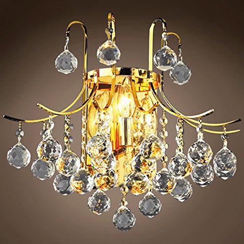 Gold Wall Sconce with Swarovski Crystals - Elegant Lighting for Bedroom & Hallway