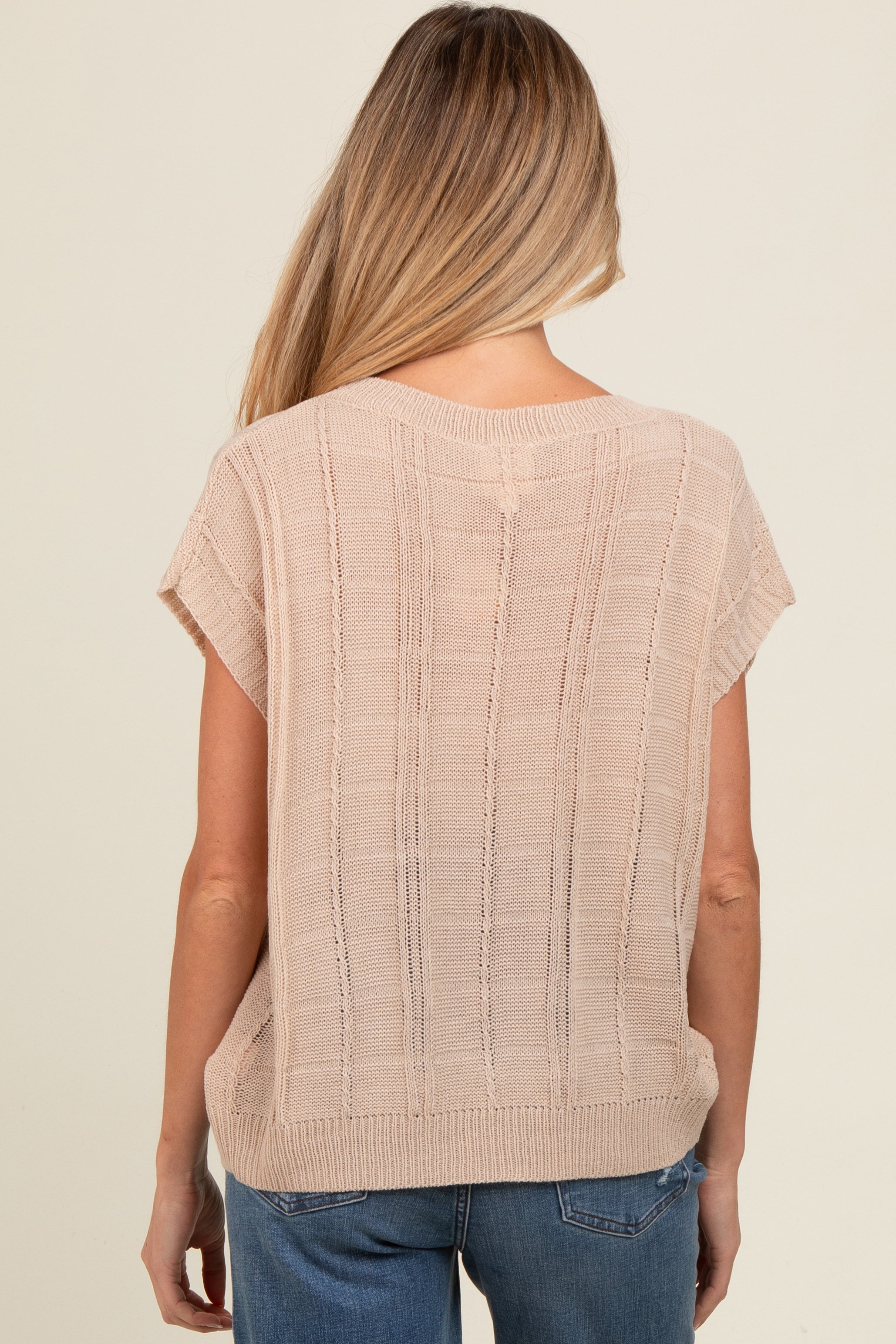 Beige Maternity Sweater for Women - Soft Knit Short Sleeve Top for Pregnancy - Perfect for Casual Wear, Baby Showers & Maternity Photos