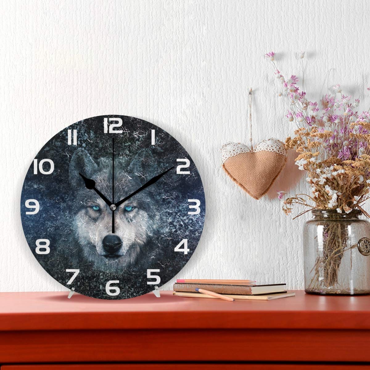 Wild Wolf Blue Eyes Wall Clock - Silent Non-Ticking Black Home Decor for Living Room, Bedroom & Office | Perfect Gift for Nature Lovers & Rustic Interior Design