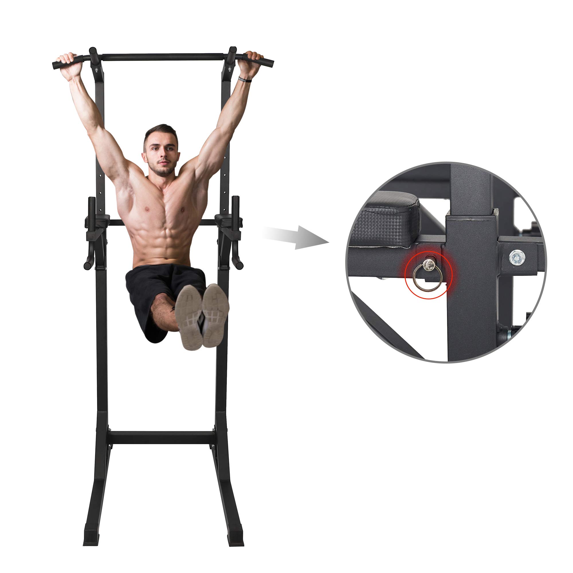 Foldable Power Tower Pull Up Bar Stand - Adjustable 8-Level Height Home Gym Equipment with 1.5” Cushions & Armrests for Strength Training (Supports 330LBS) - Perfect for Home Workouts, Calisthenics & Full-Body Exercises