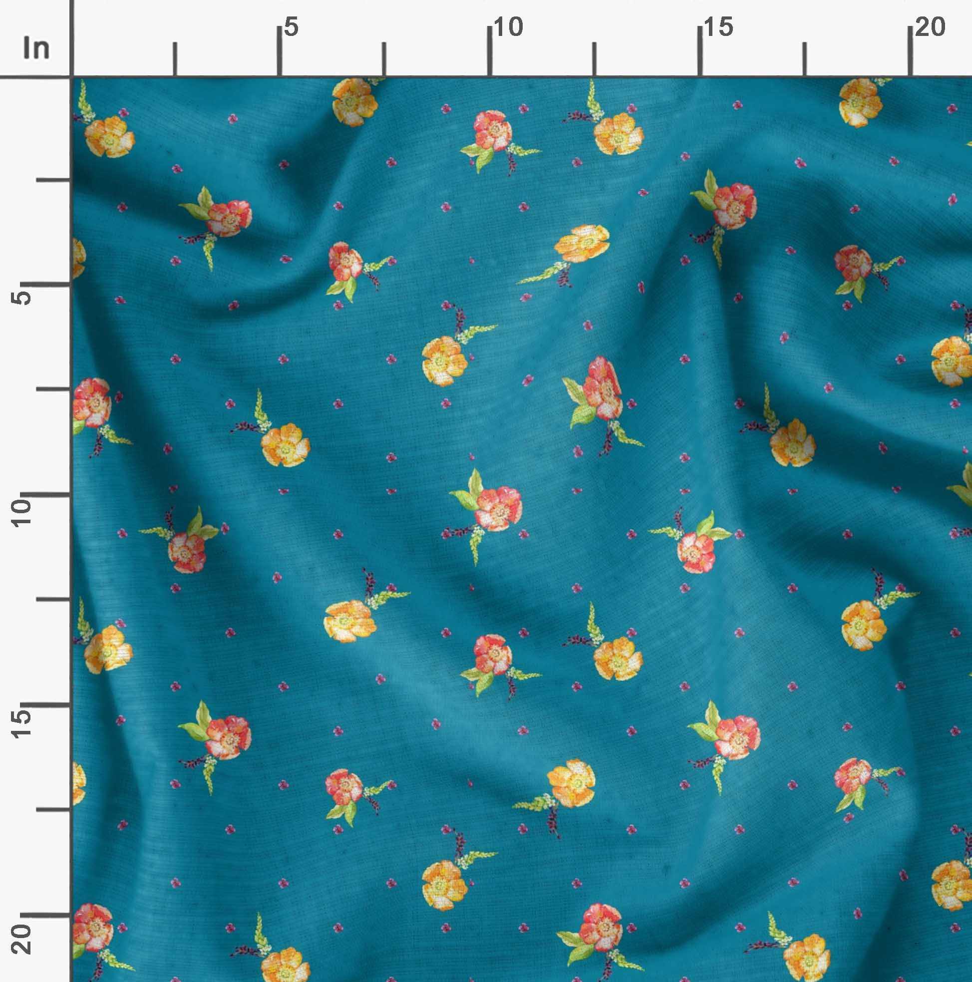 Soimoi Moss Georgette Blue Floral Fabric by The Yard - 42 Inch Wide Clarkia Rubicunda Printed Textile for Trendy Apparel - Perfect for Dresses, Blouses, Scarves & DIY Fashion Projects