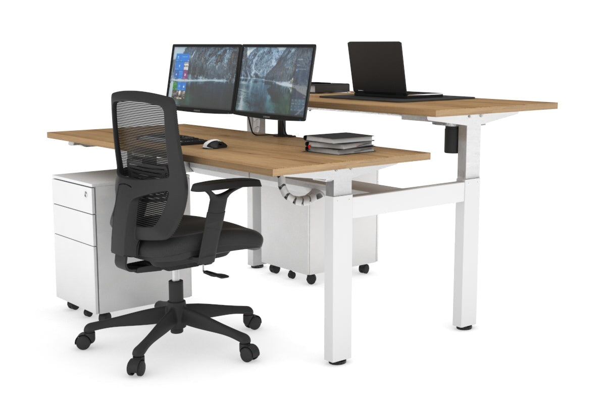 Adjustable Height 2-Person H Bench Workstation - White Frame [1600L x 700W] - Perfect for Office, Home Office & Coworking Spaces
