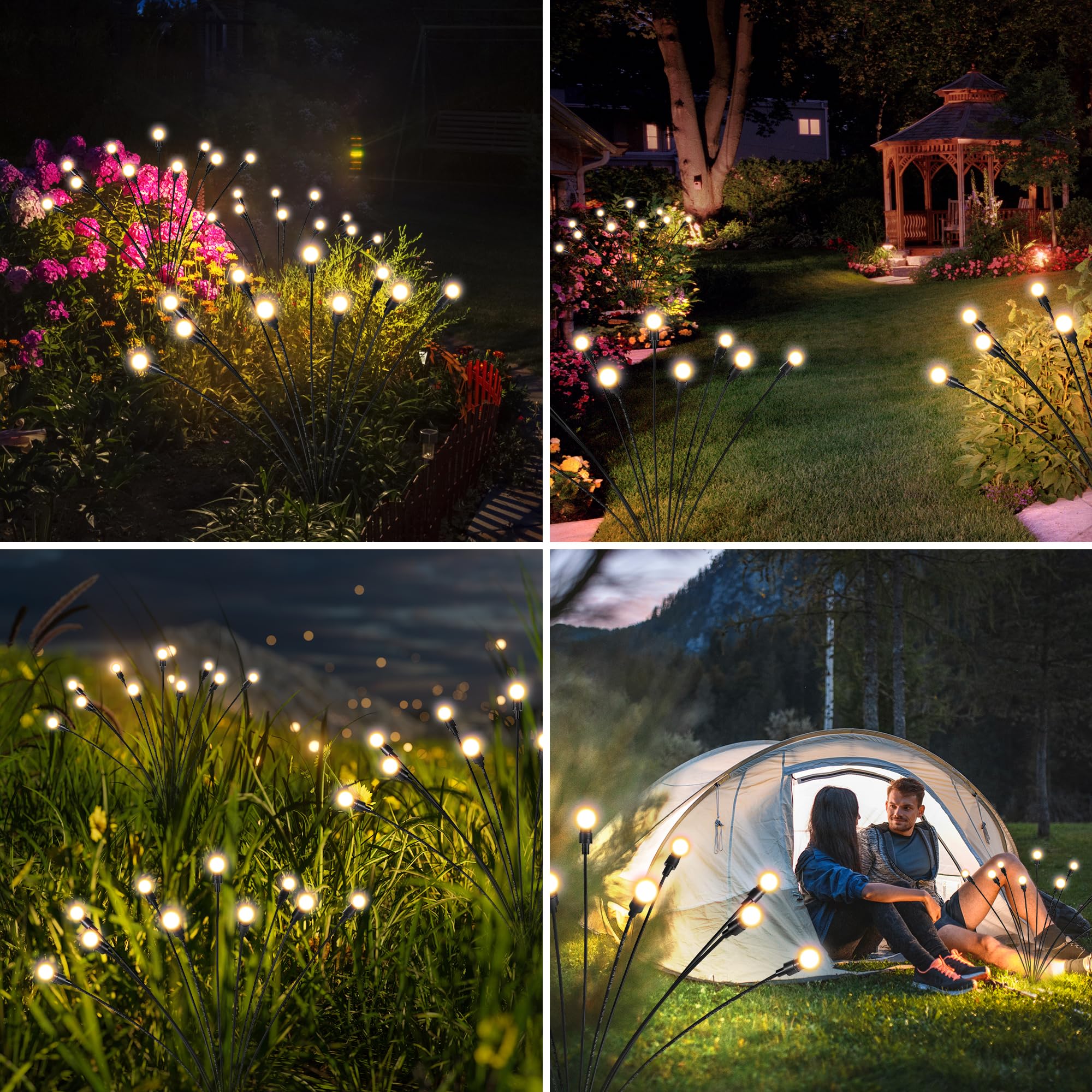 20 LED Solar Powered Outdoor Lights - Waterproof Wind Swing Christmas Decor for Yard, Patio, Garden & Porch (2 Pack, Warm White) | Perfect for Holiday Decoration, Landscape Lighting & Pathway Illumination
