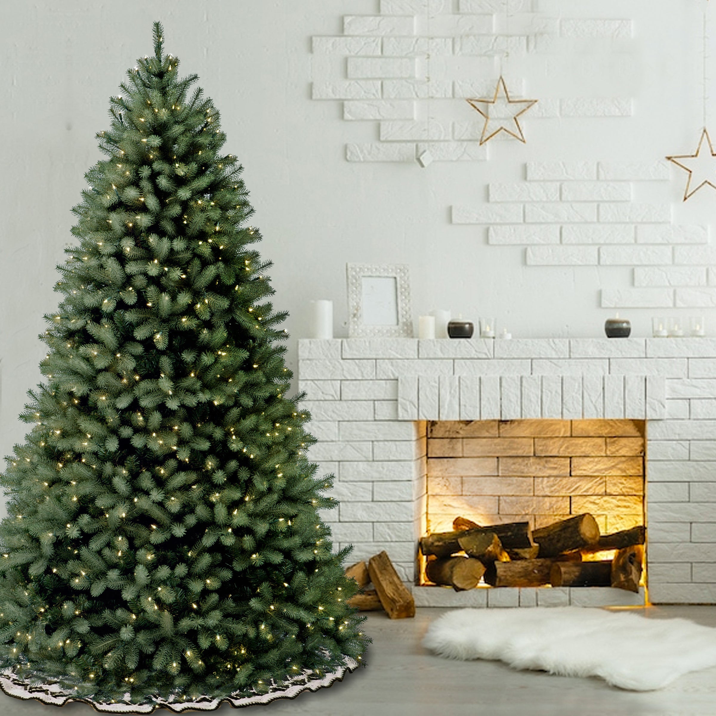 6 ft. Pre-Lit Artificial Douglas Fir Christmas Tree with Blue Tips and Clear LED Lights - Perfect for Holiday Home Decor, Office, and Party Festive Atmosphere